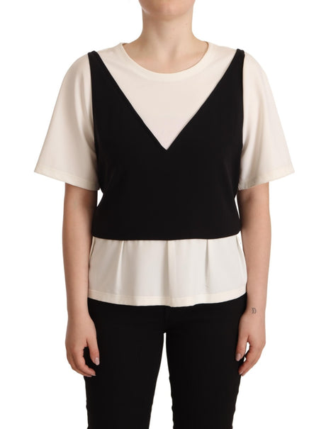 Boutique Moschino Black White Polyester Short Sleeves Top Blouse