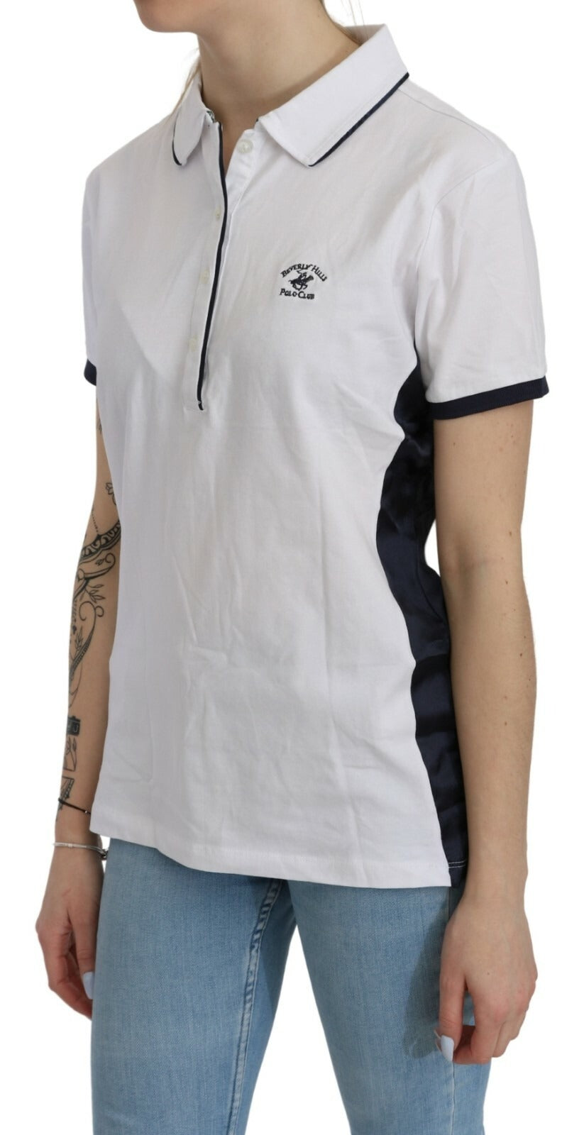 Beverly Hills Cotton White Collared Short Sleeve Top