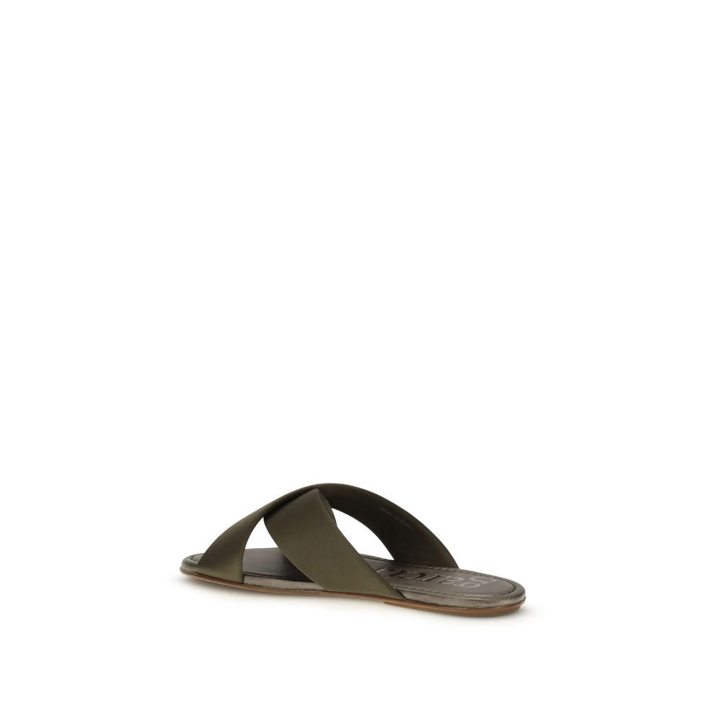 Pedro García Brown Silk Flat Sandals