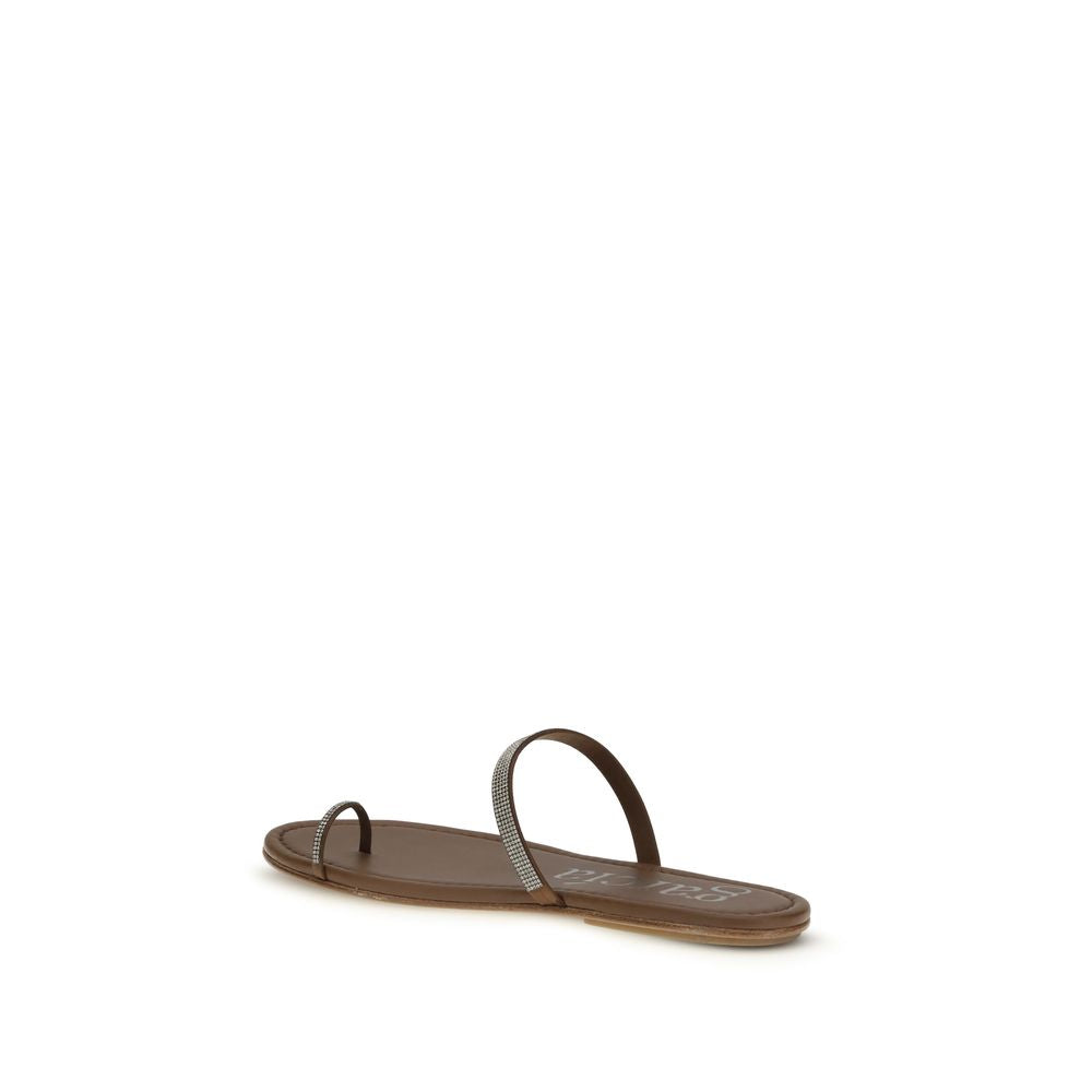 Pedro García Brown Leather Flat Sandals