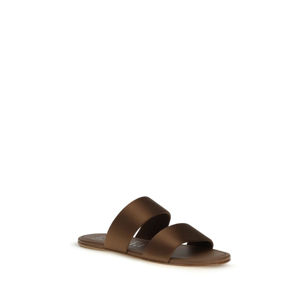 Pedro García Brown Silk Flat Sandals