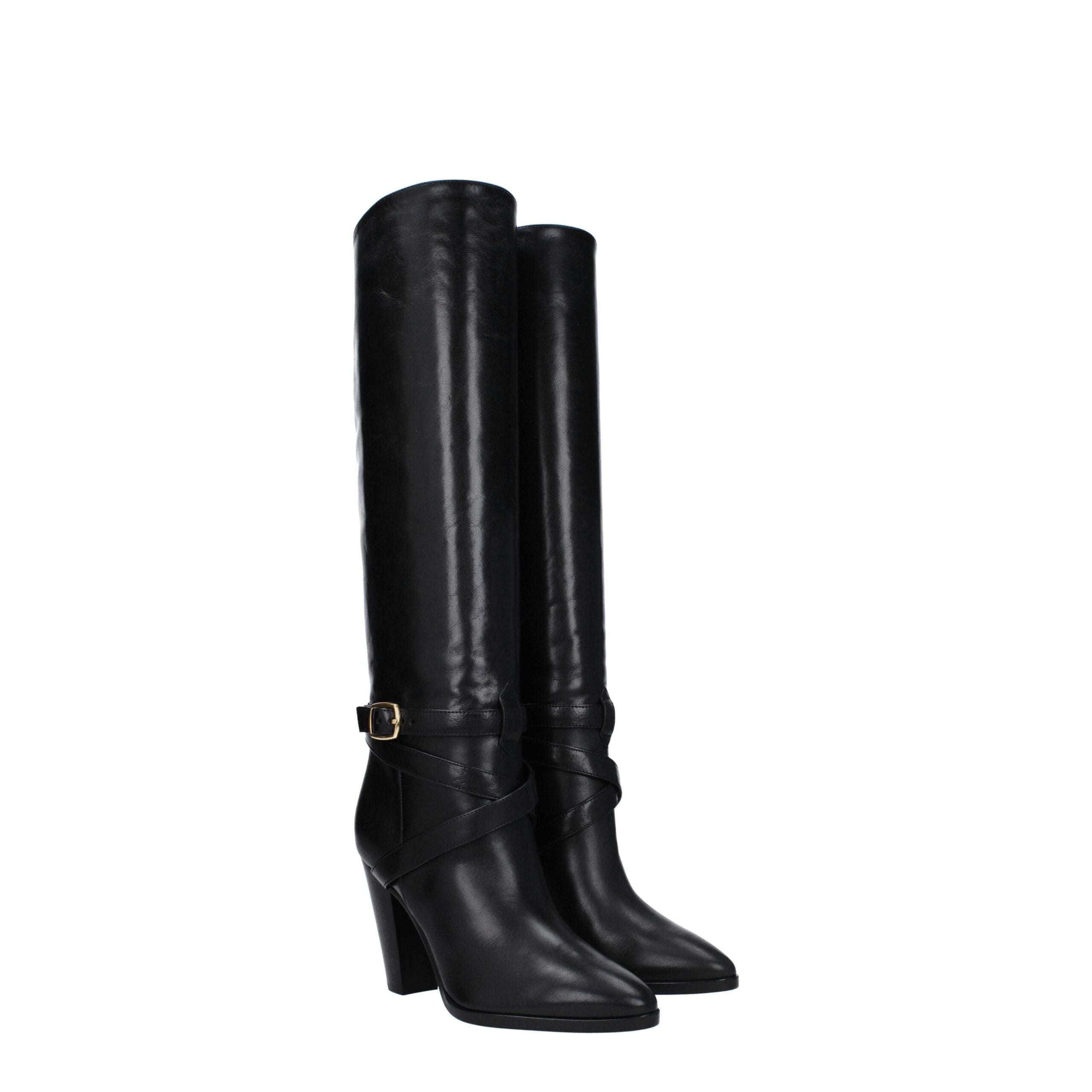 Celine Black Leather High Heel Boots