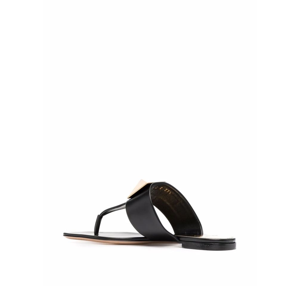 Valentino Garavani Black Leather Flat Sandals