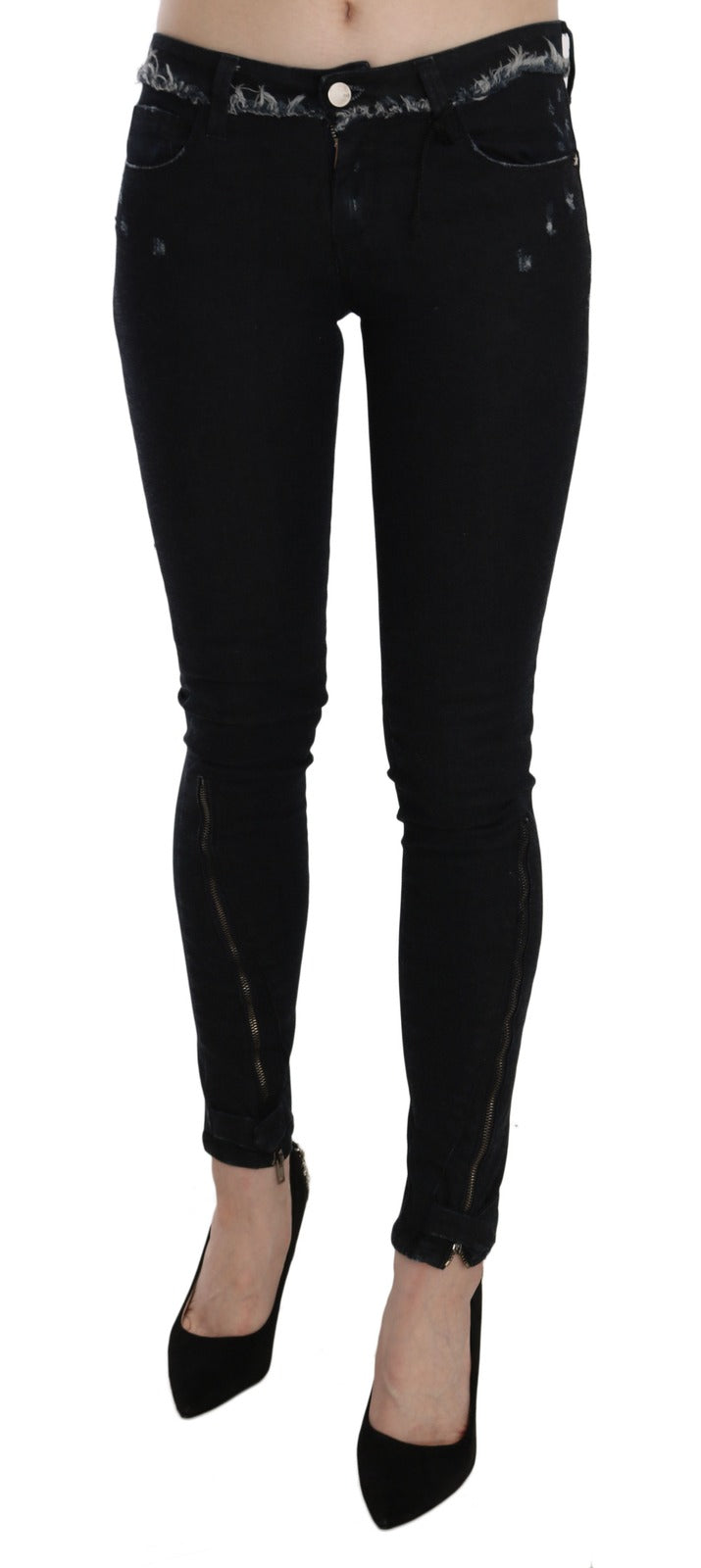 Costume National Black Low Waist Zipper Leg Skinny Denim Jeans