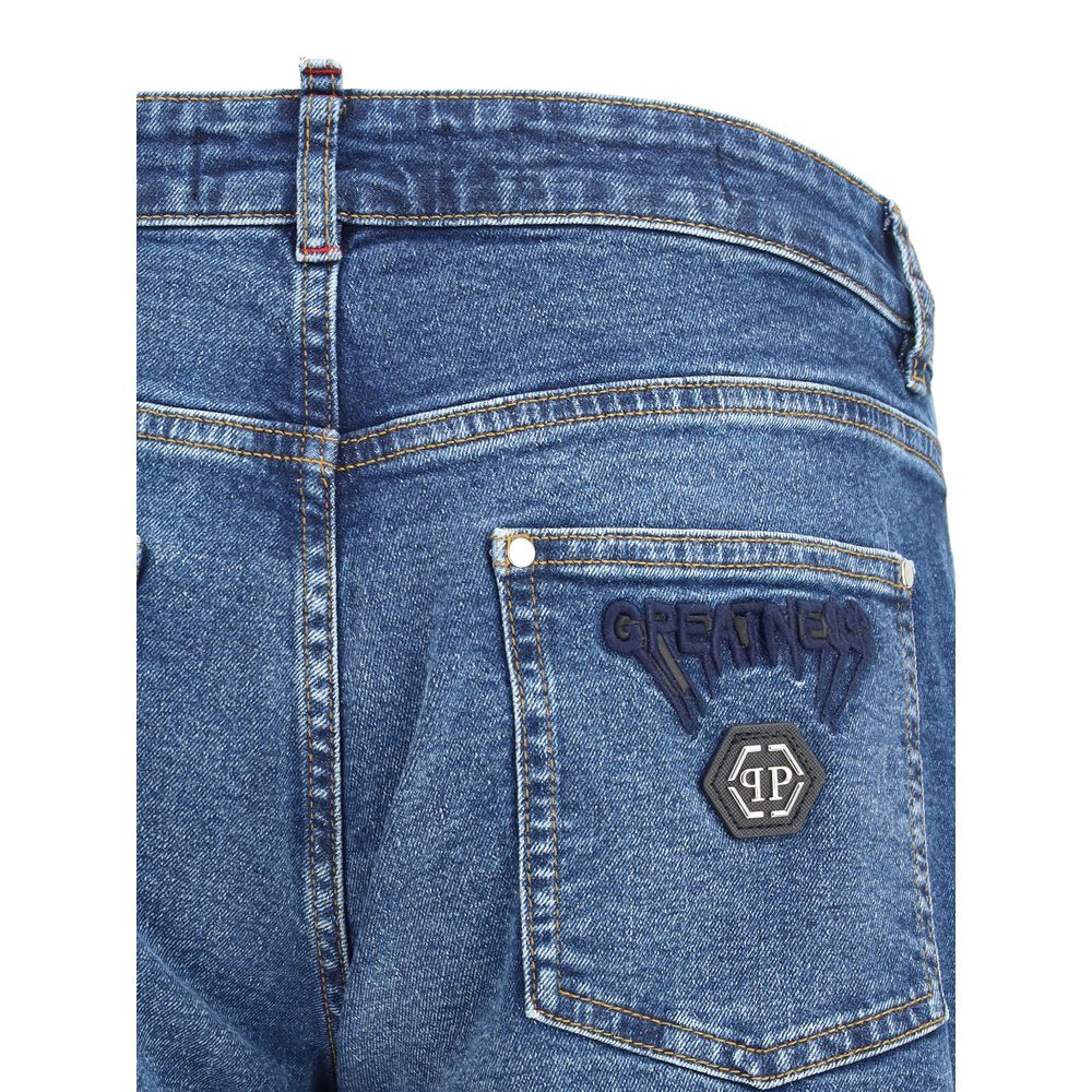 Philipp Plein Blue Cotton Straight-Leg Jeans