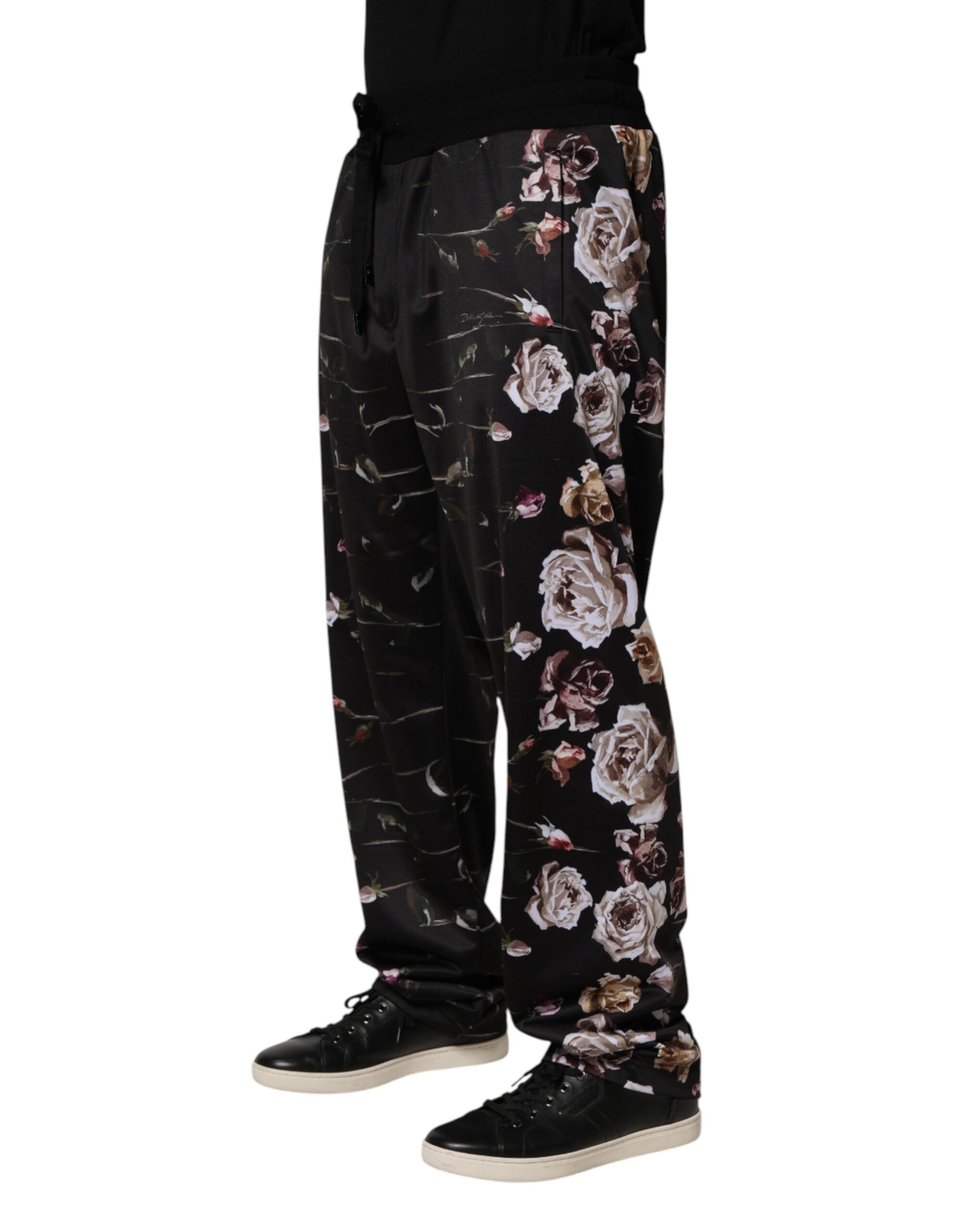 Dolce & Gabbana Black Floral Straight-Leg Chino Trouser Pants