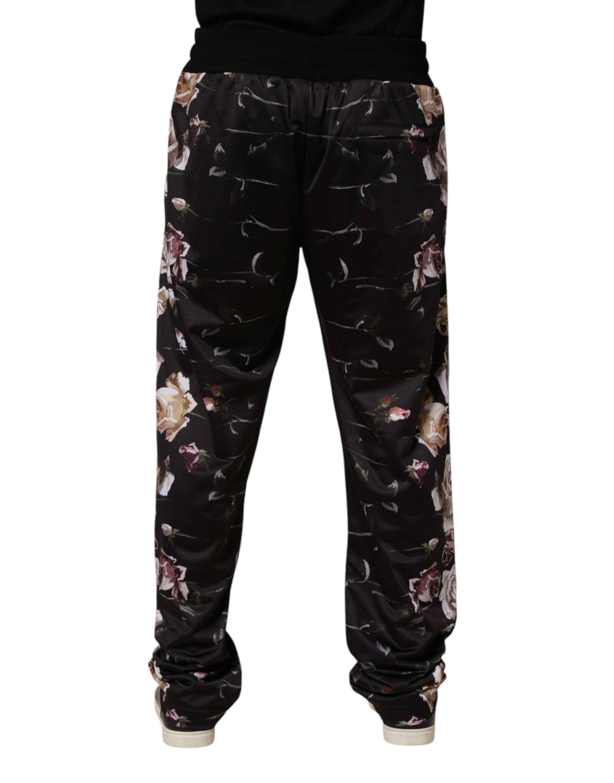 Dolce & Gabbana Black Floral Straight-Leg Chino Trouser Pants