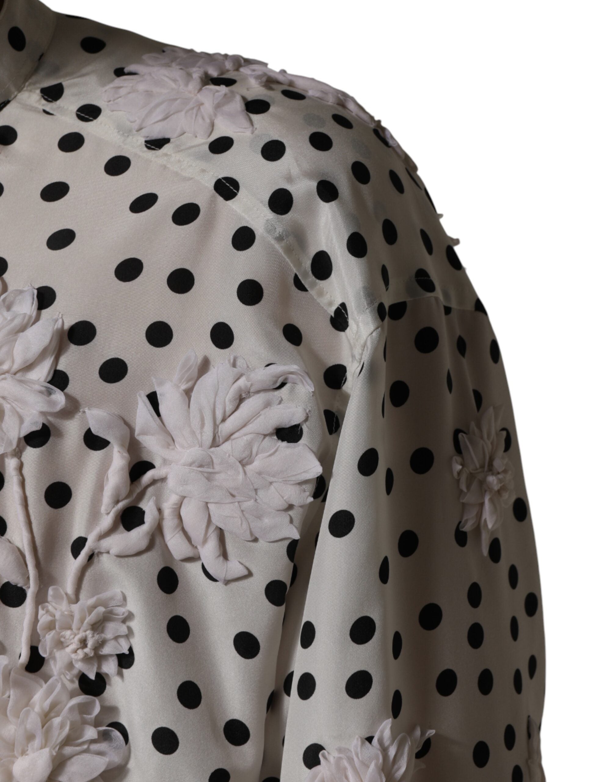 Dolce & Gabbana White Polka Dot Floral Embroidery Men Shirt