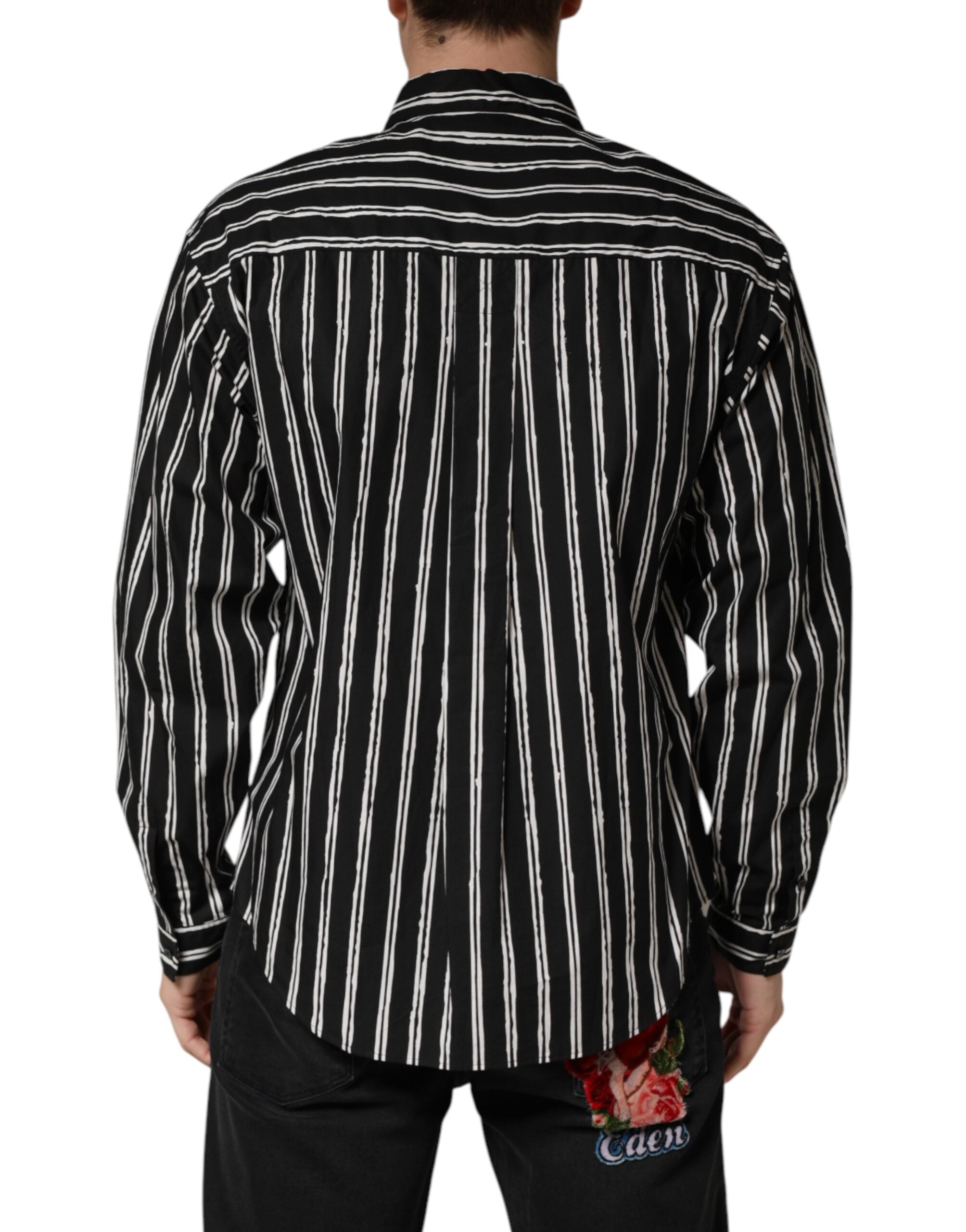Dolce & Gabbana Black Stripes Cotton Men Formal Dress Shirt