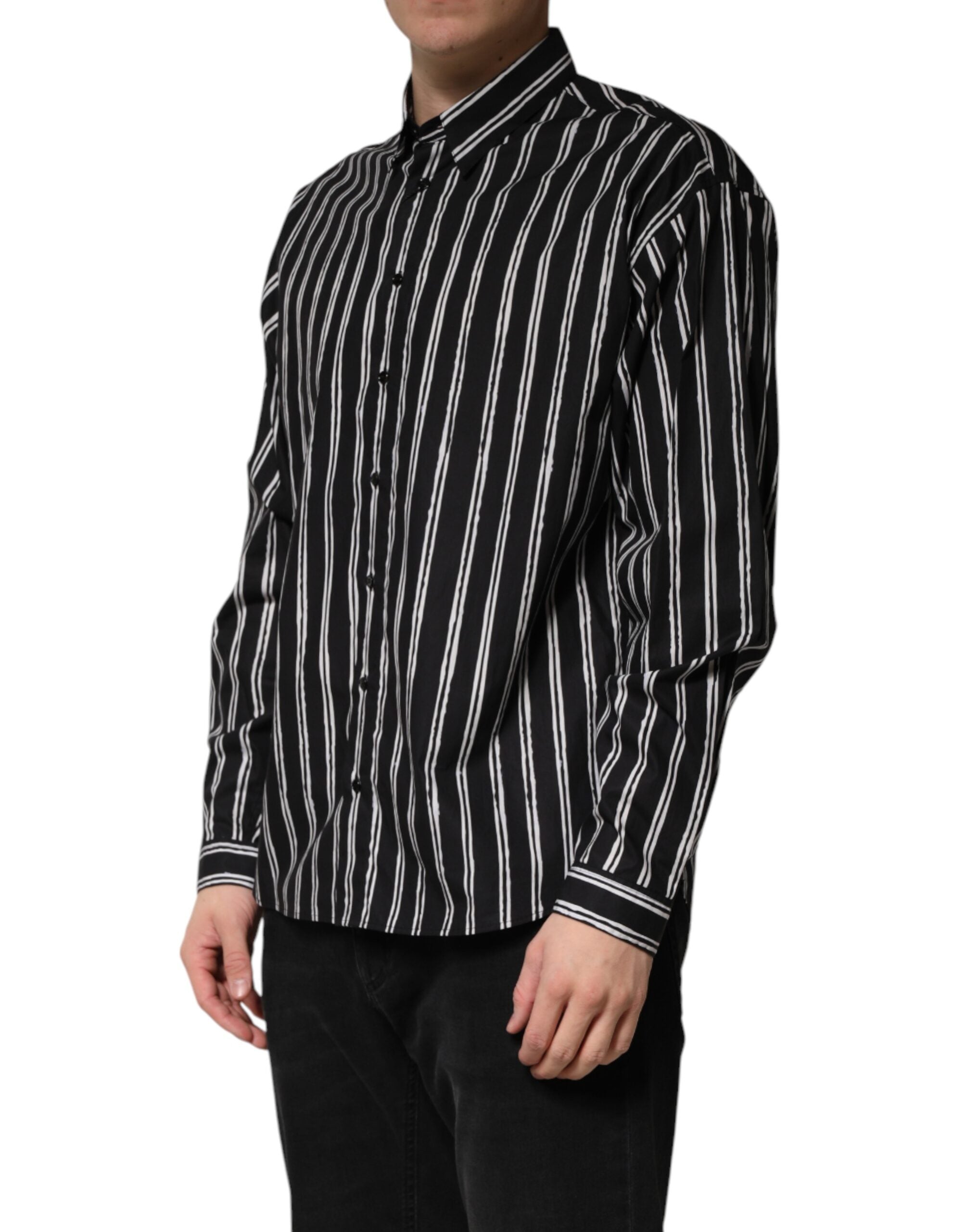 Dolce & Gabbana Black Stripes Cotton Men Formal Dress Shirt