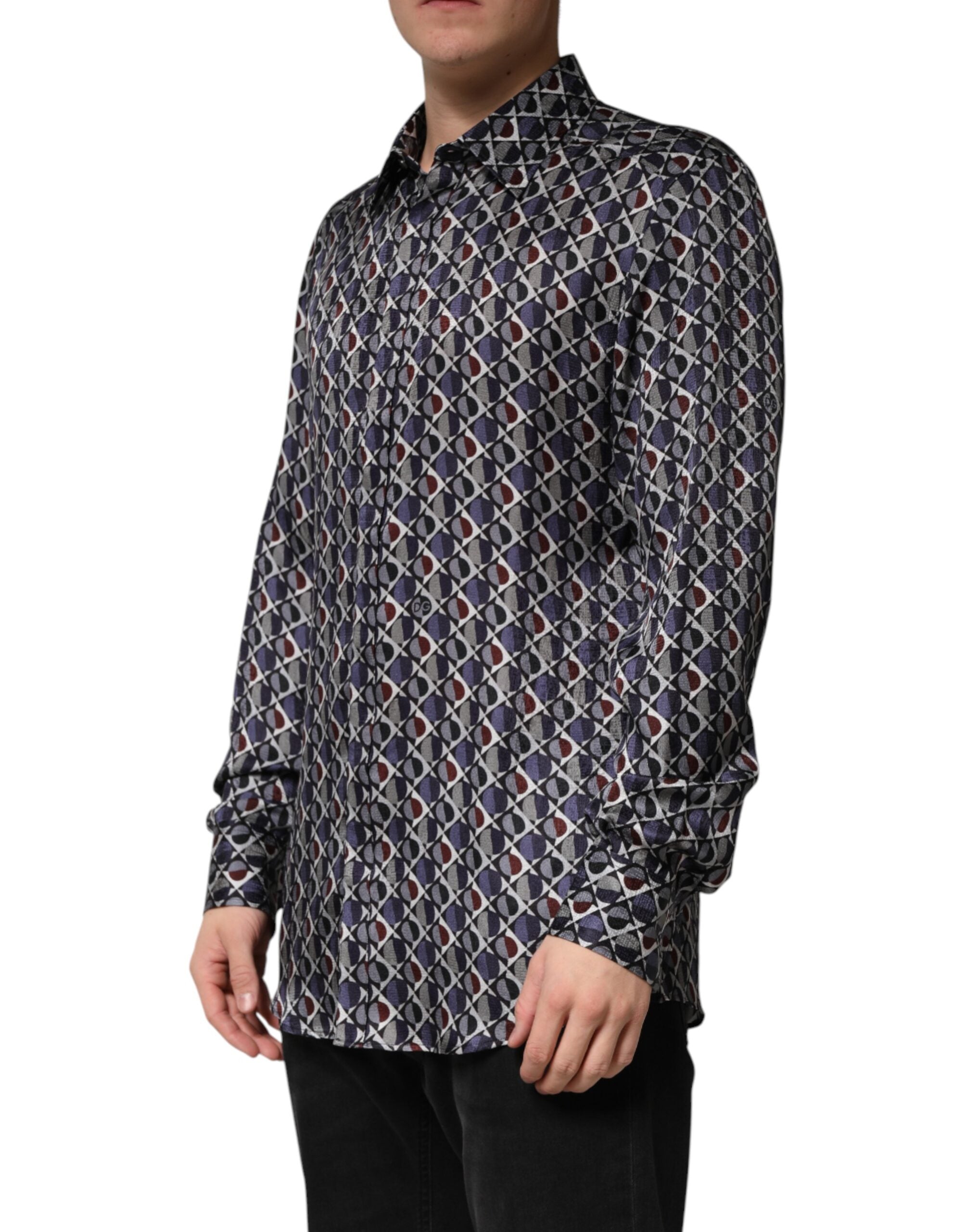 Dolce & Gabbana Multicolor Patterned Collared GOLD Men Dress Shirt
