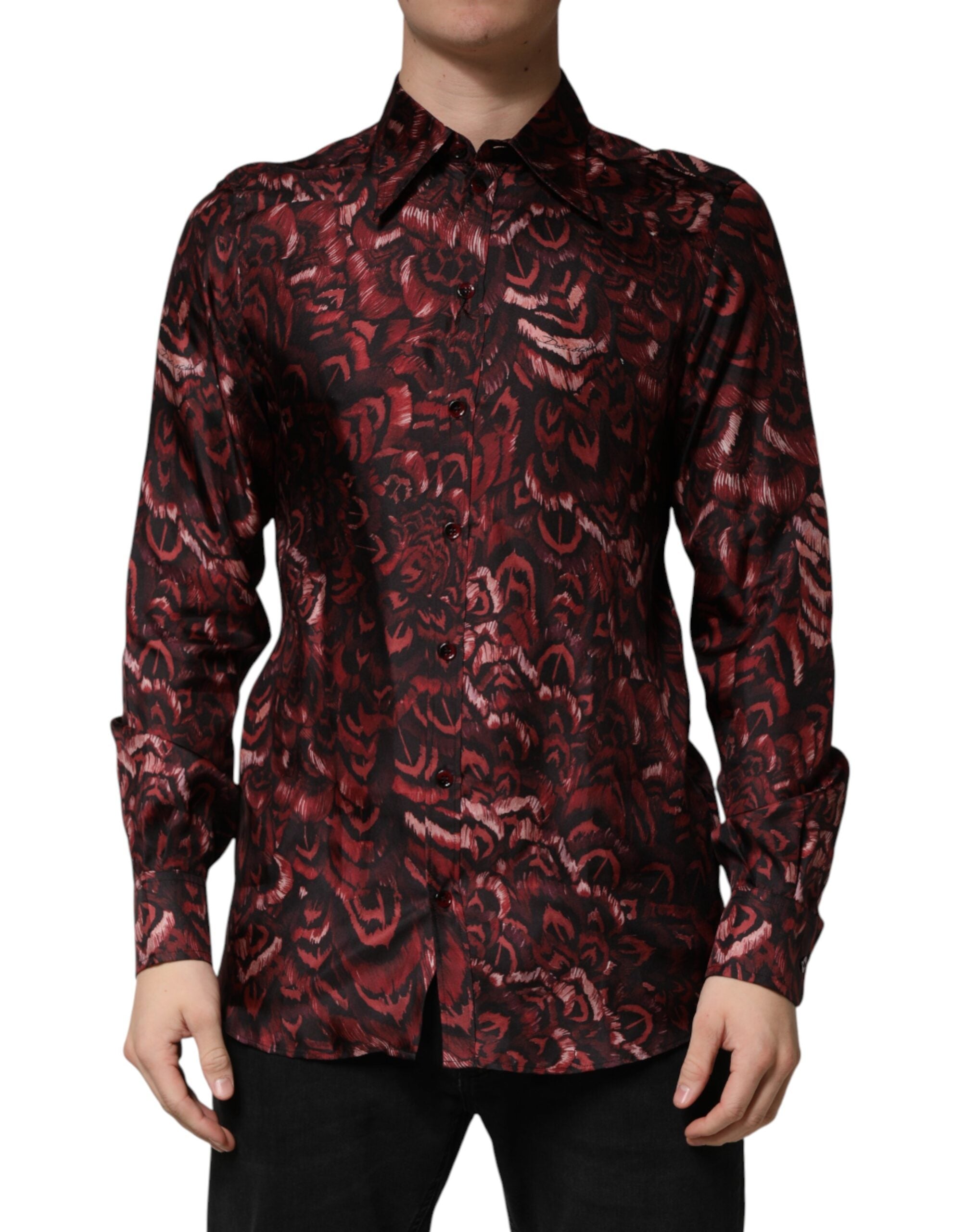 Dolce & Gabbana Bordeaux Patterned Collared Men Dress Shirt