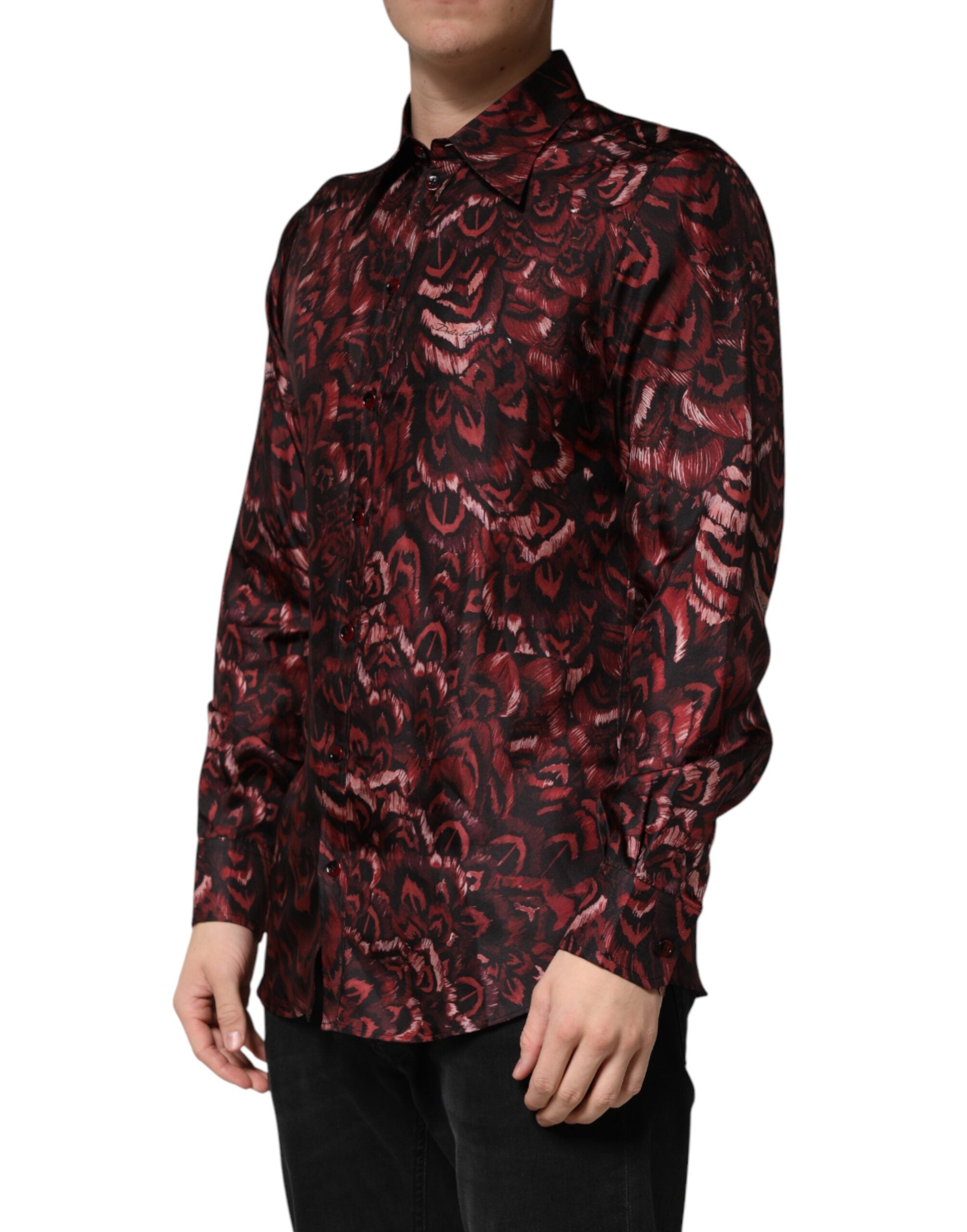 Dolce & Gabbana Bordeaux Patterned Collared Men Dress Shirt