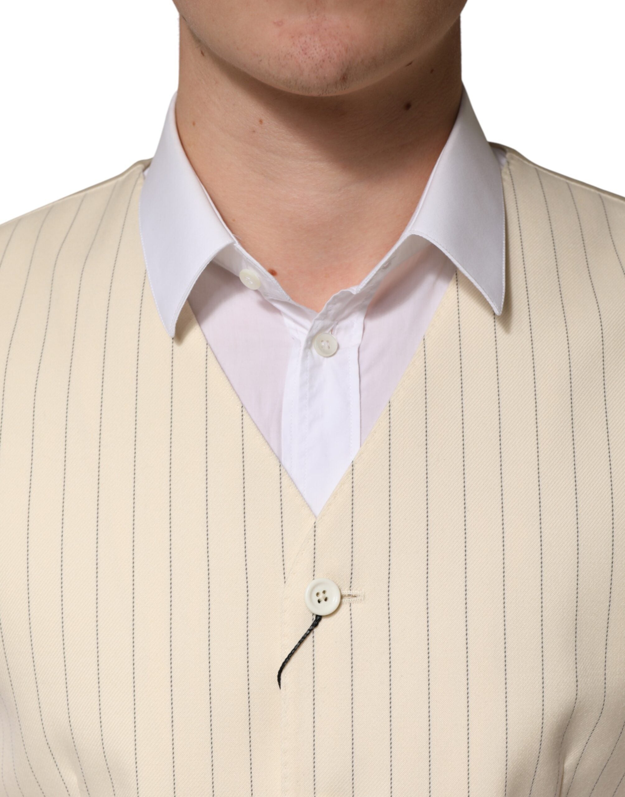 Dolce & Gabbana Beige Stripes Wool Dress Men Waistcoat Vest