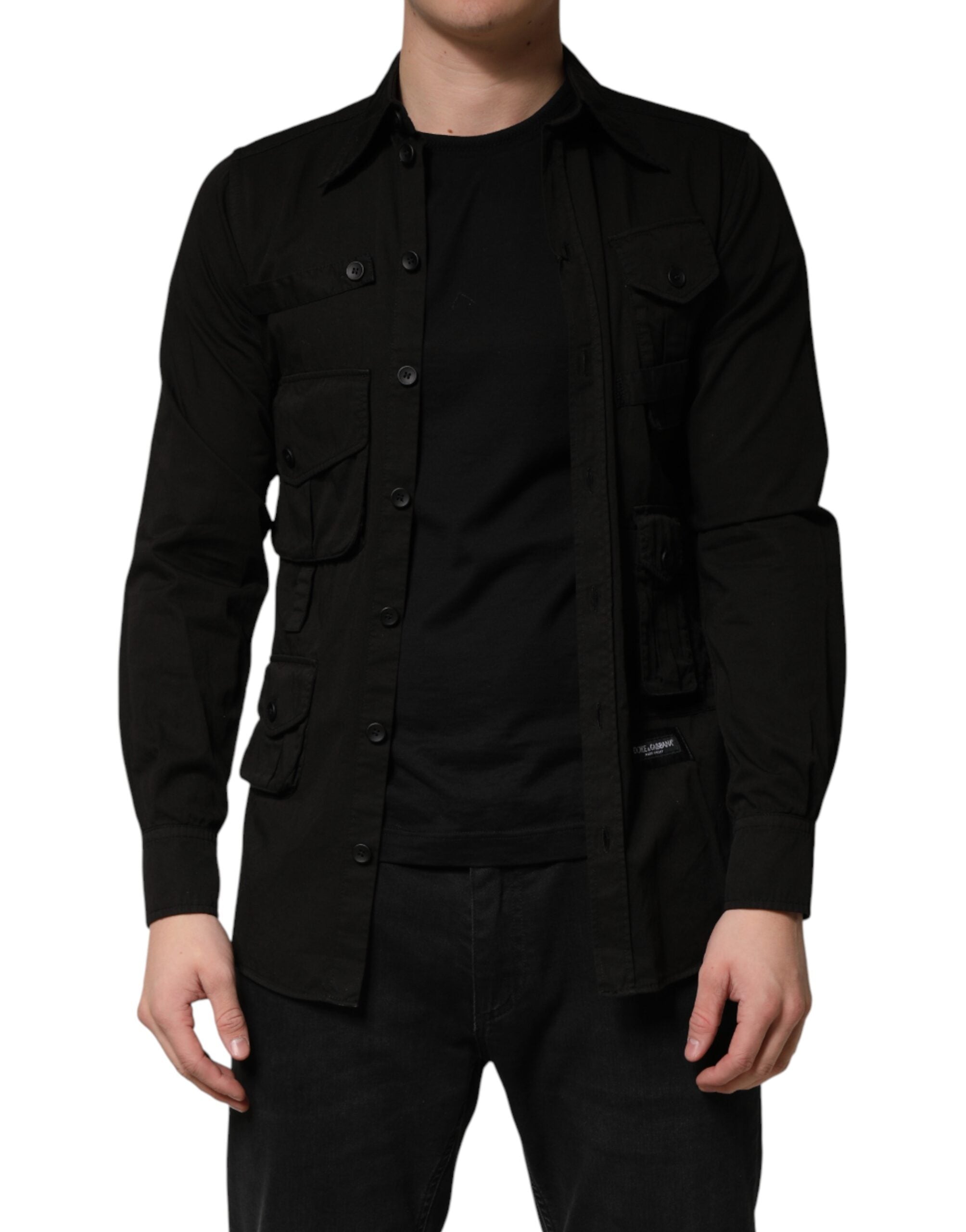 Dolce & Gabbana Black Cotton Collared Men Button Down Shirt