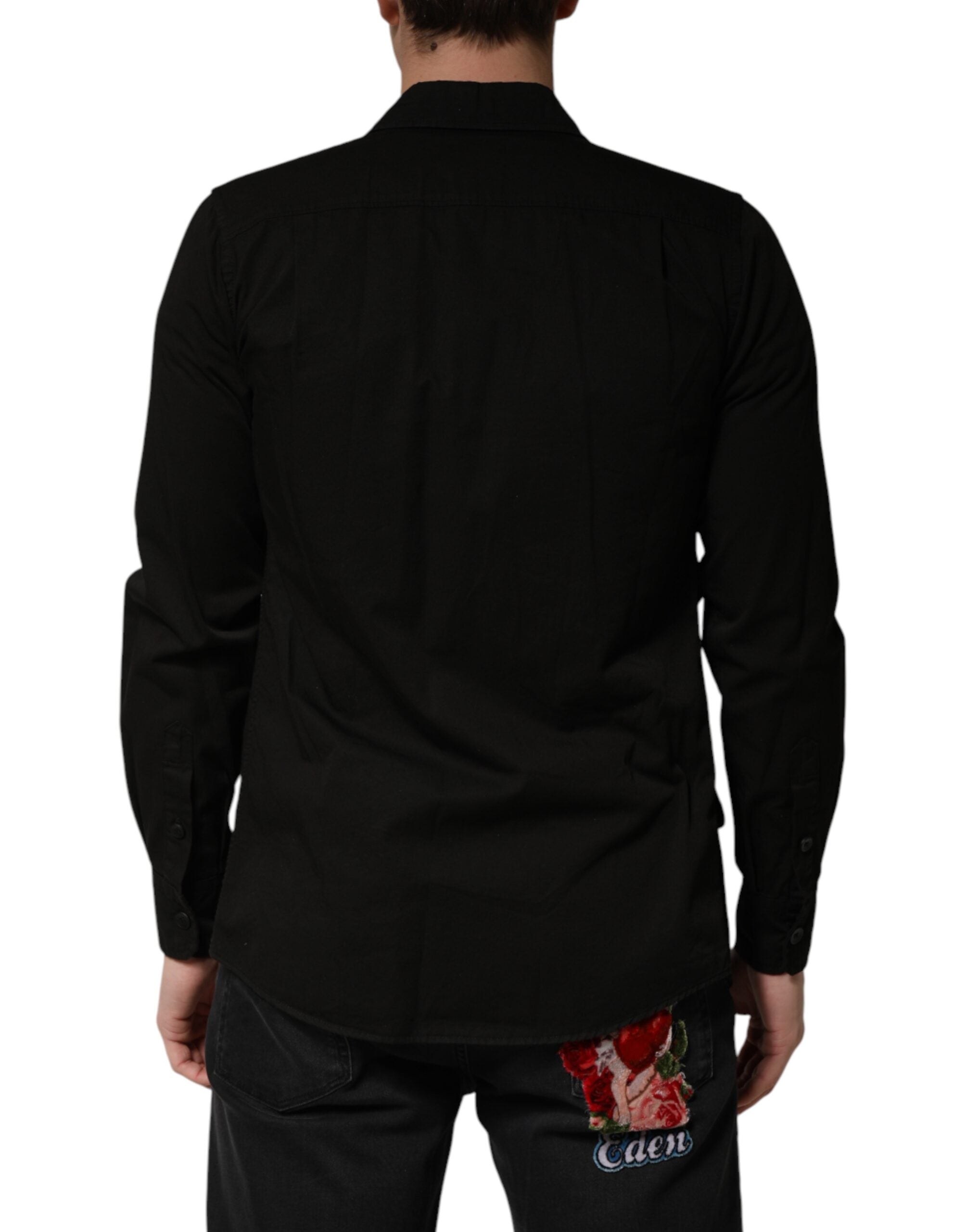 Dolce & Gabbana Black Cotton Collared Men Button Down Shirt