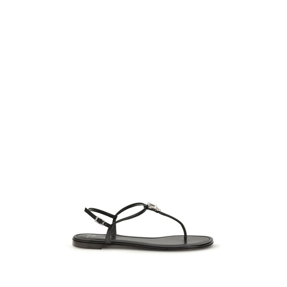 Giuseppe Zanotti Black Calf Leather Bos Taurus Flat Sandals