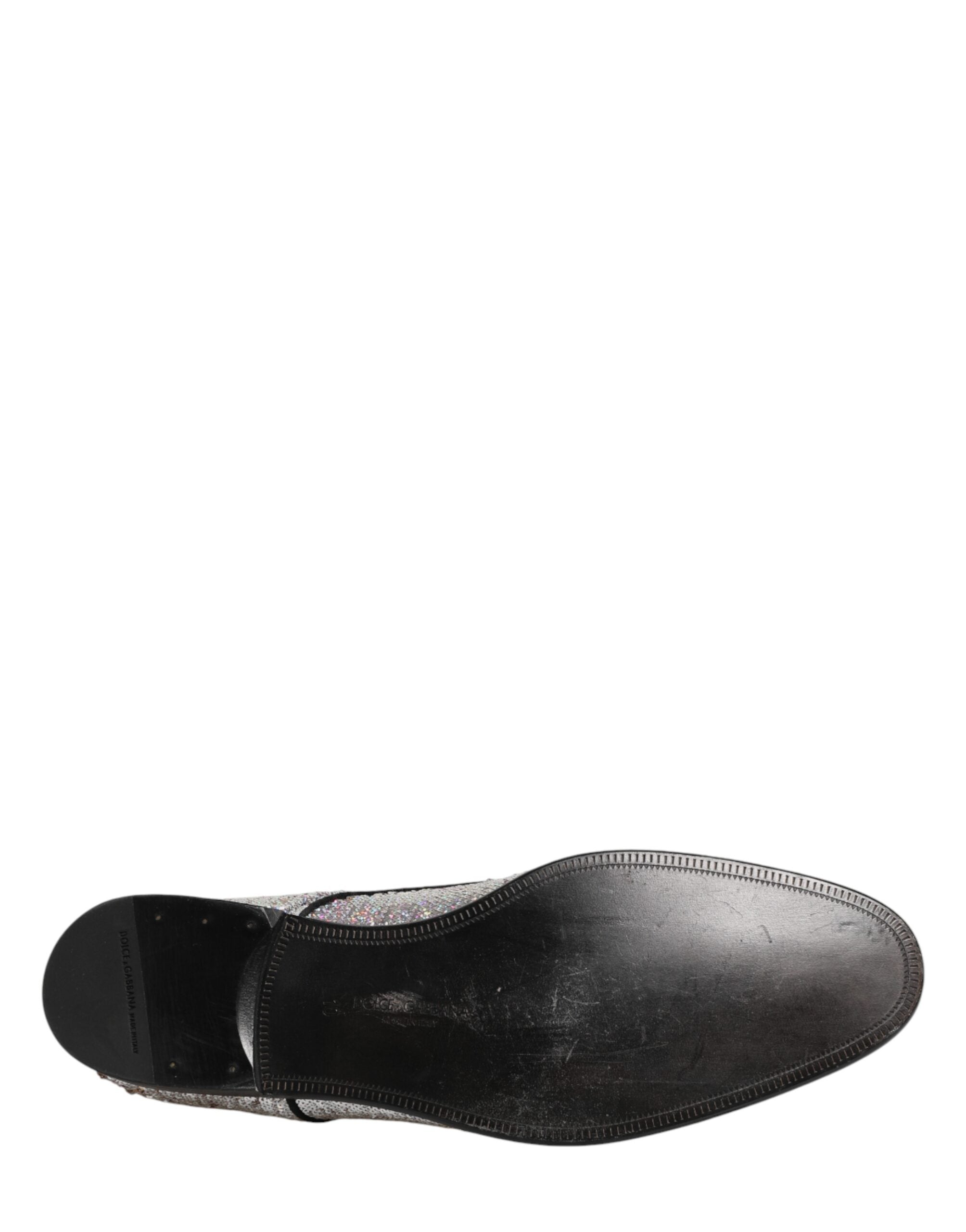 Dolce & Gabbana Silver Sequined Lace Up Men Derby Dress Shoes
