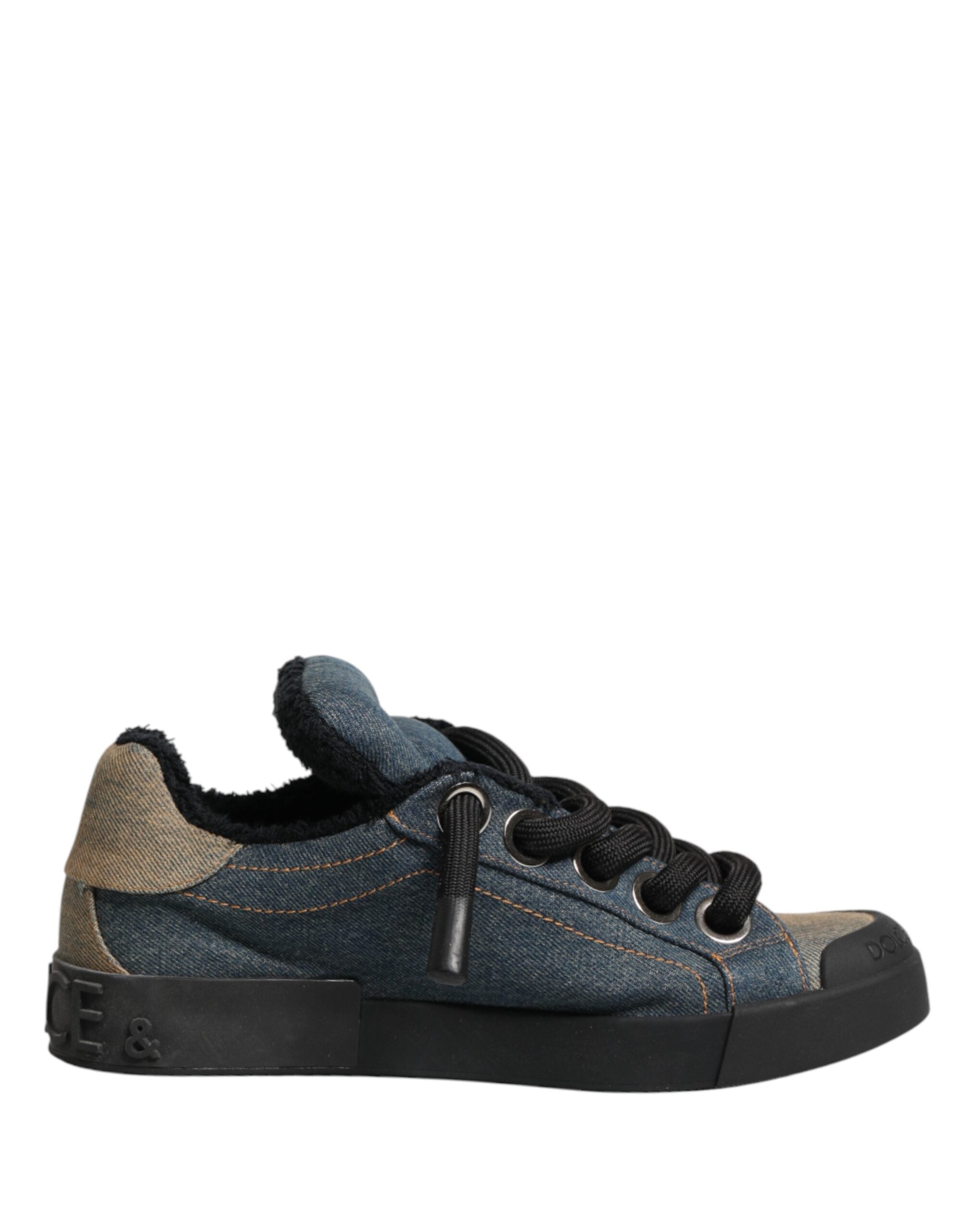 Dolce & Gabbana Multicolor Color Block Denim Low Top Sneakers Shoes