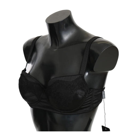 Dolce & Gabbana Black Lace Satin Elastic Bra