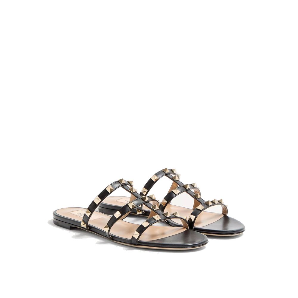 Valentino Garavani Black Calfskin Flat Sandals