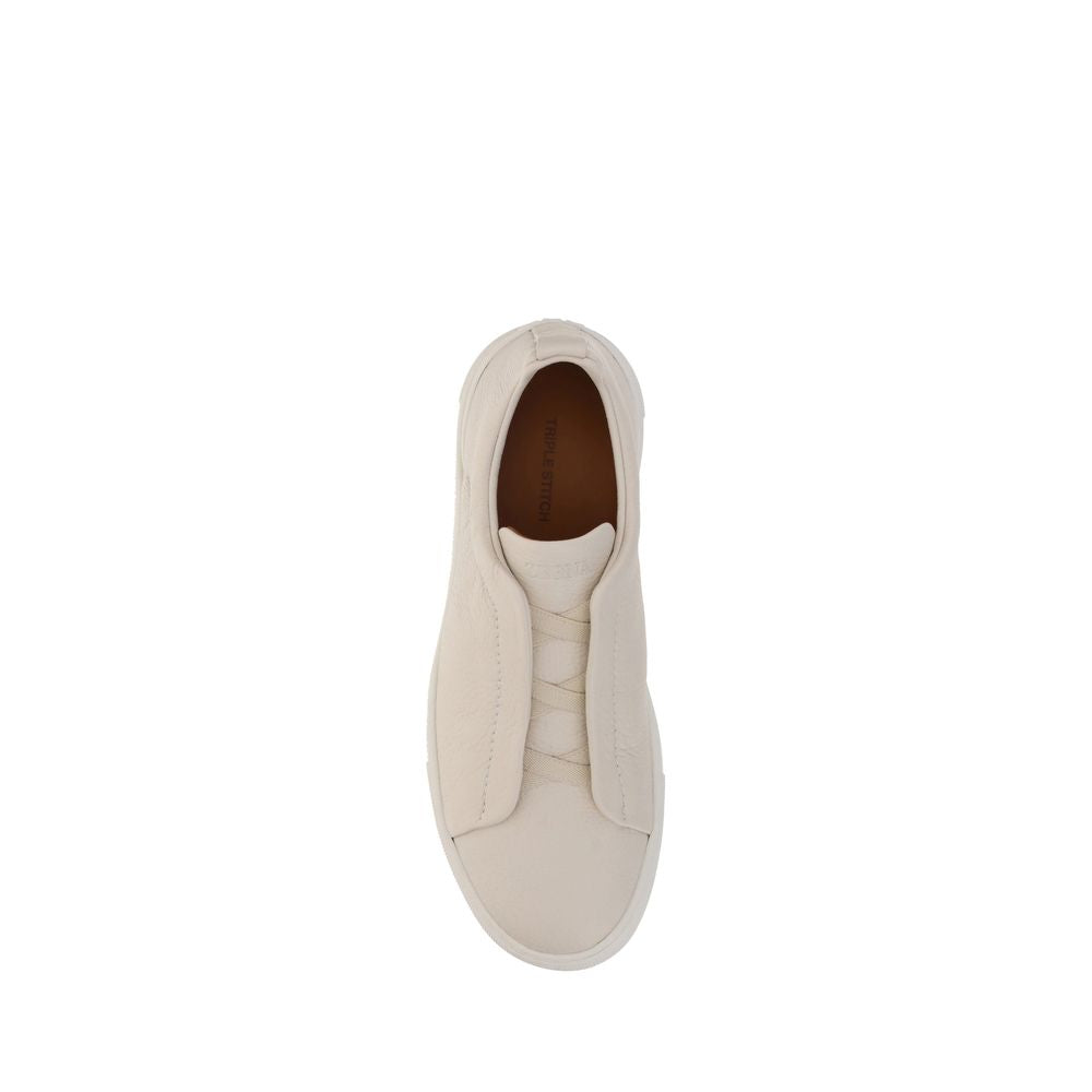 ZEGNA White Calf Leather Bos Taurus Sneakers