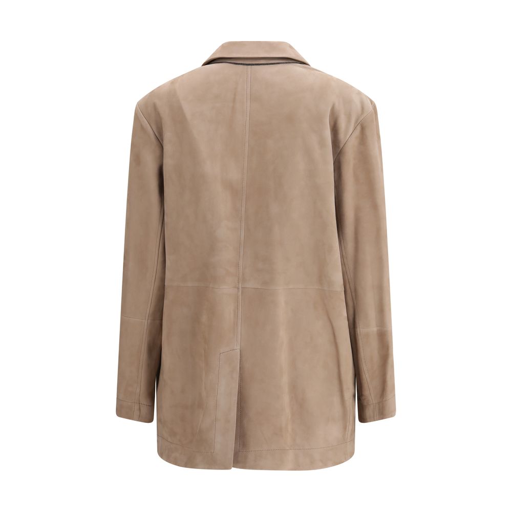 Brunello Cucinelli Beige Calf Leather Bos Taurus Coat