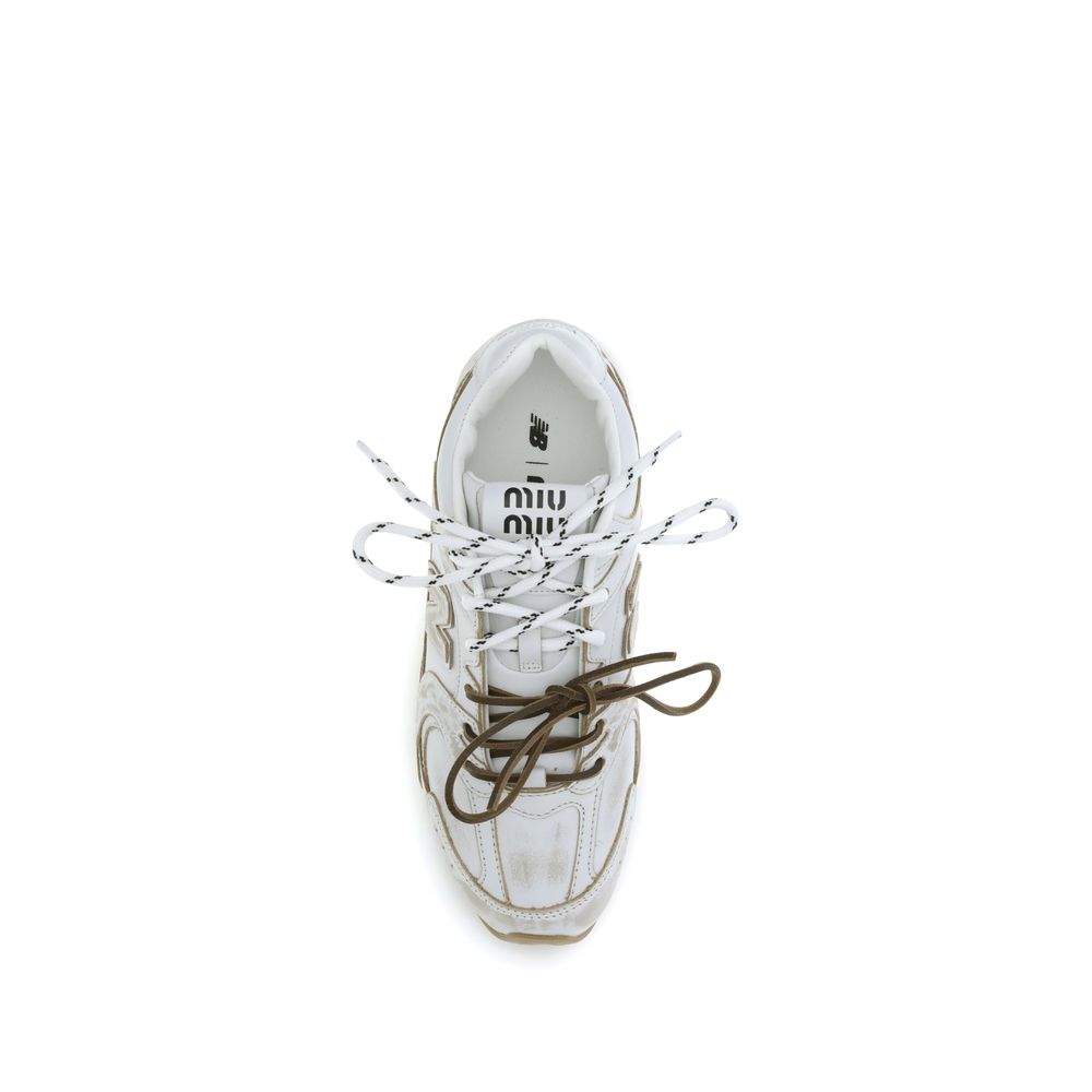 Miu Miu White Calf Leather Bos Taurus Athletic Sneakers