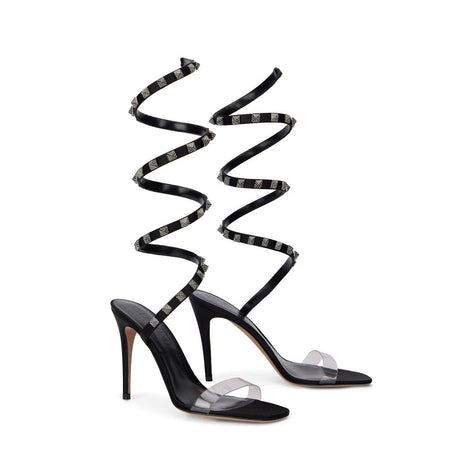 Valentino Garavani Black Lamb Leather Stiletto Heel Sandals