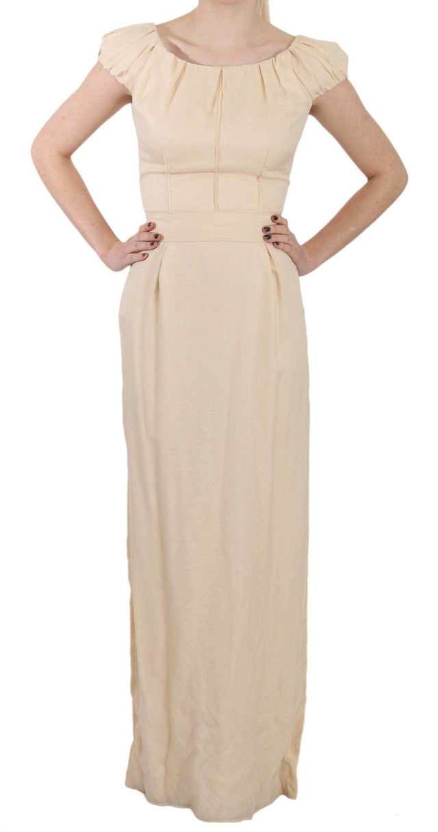 Dolce & Gabbana Beige Silk Column Cap Sleeve Gown Dress - Hilstor