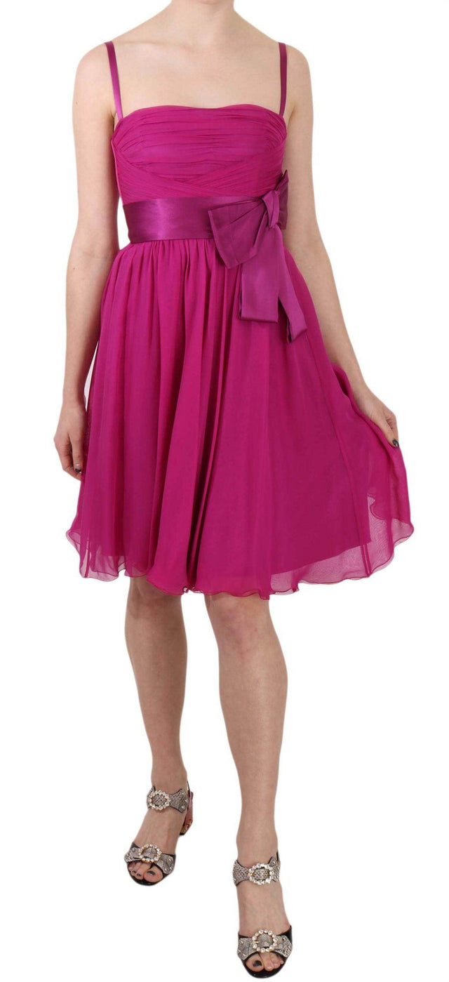 Dolce & Gabbana Fuchsia Pink Bow Silk Sleeveless Dress - Hilstor