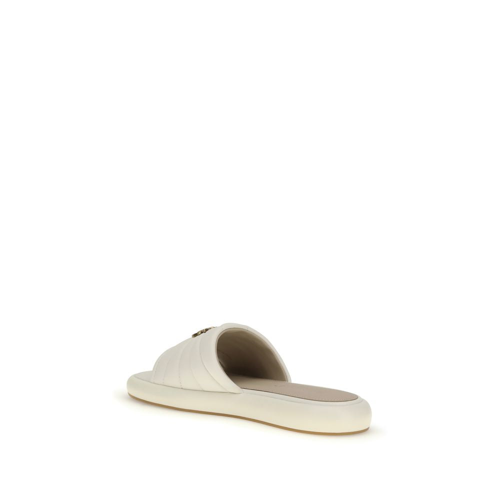 PINKO Cream Calf Leather Bos Taurus Flat Sandals