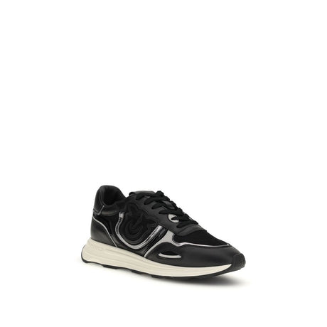 PINKO Black Calf Leather Bos Taurus Athletic Sneakers