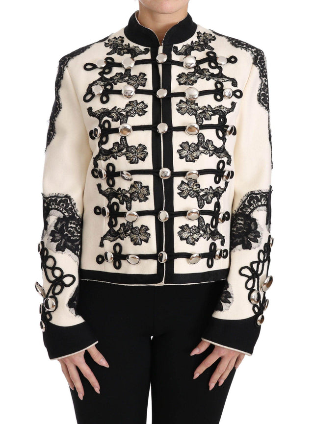 Dolce & Gabbana White Wool Black Floral Baroque Jacket - Hilstor