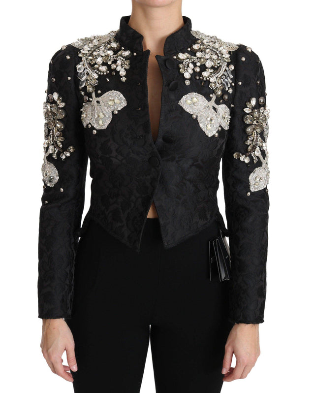 Dolce & Gabbana Black Jacquard Crystal Floral Jacket - Hilstor