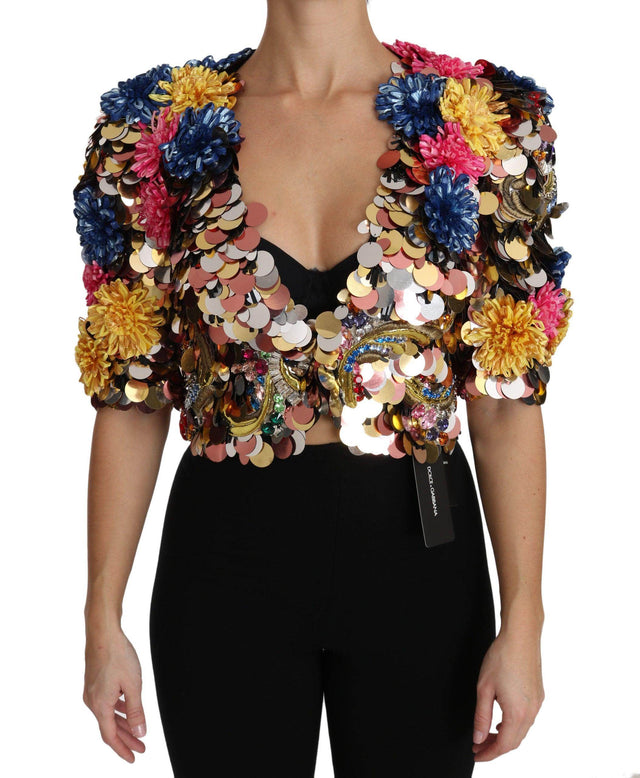 Dolce & Gabbana Crystal Sequined Floral Jacket Coat - Hilstor
