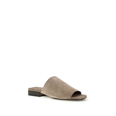 Brunello Cucinelli Gray Calf Leather Bos Taurus Flat Sandals