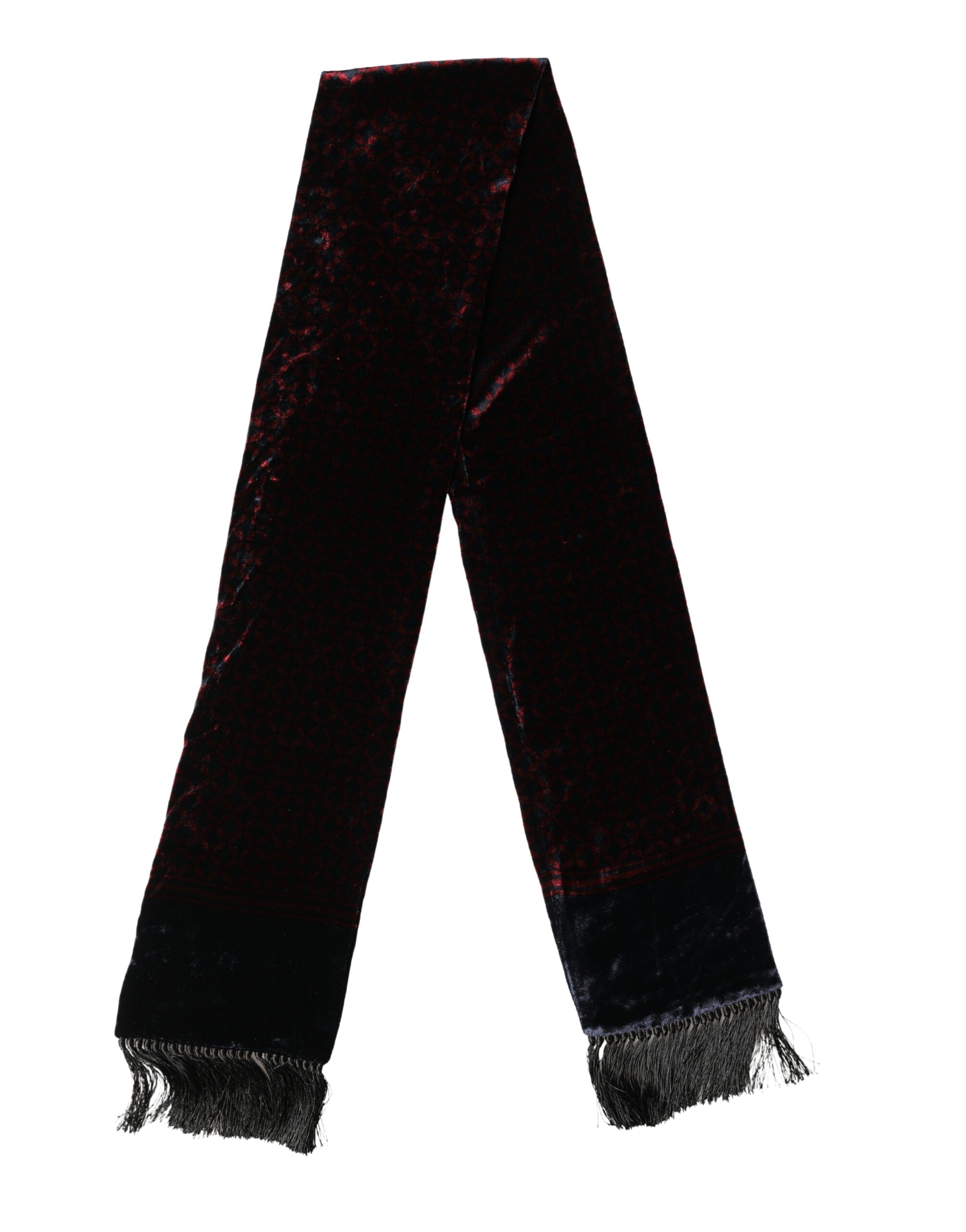 Dolce & Gabbana Black Red Rayon Geometric Pattern Fringe 140cm X 16cm  Scarf