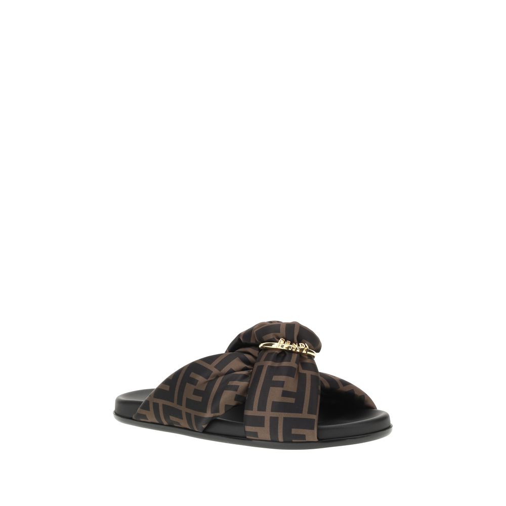 Fendi Multicolor Silk Flat Sandals