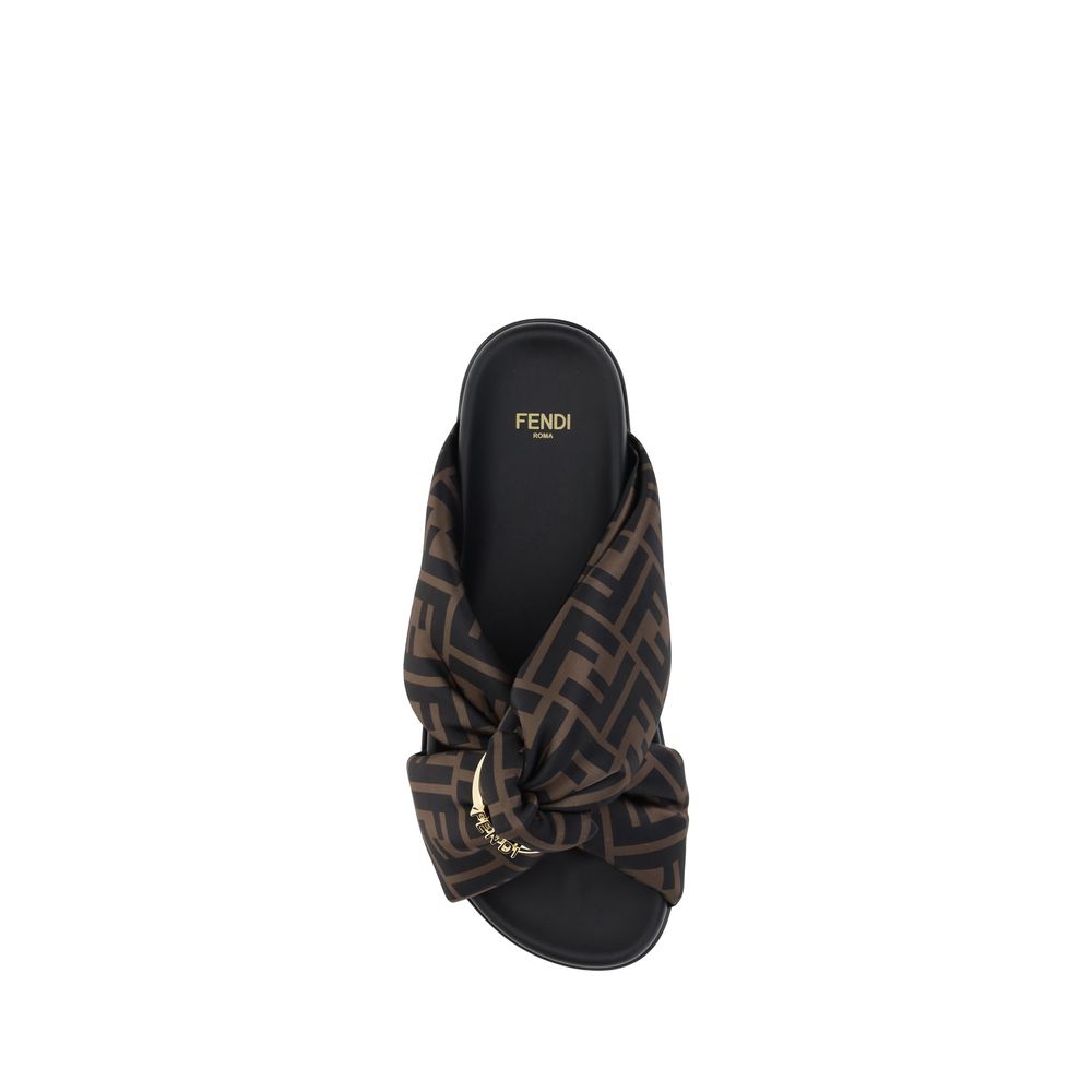 Fendi Multicolor Silk Flat Sandals