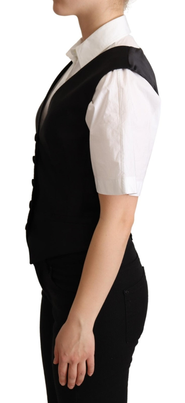 Dolce & Gabbana Solid Black Silk Sleeveless Waistcoat Vest Top