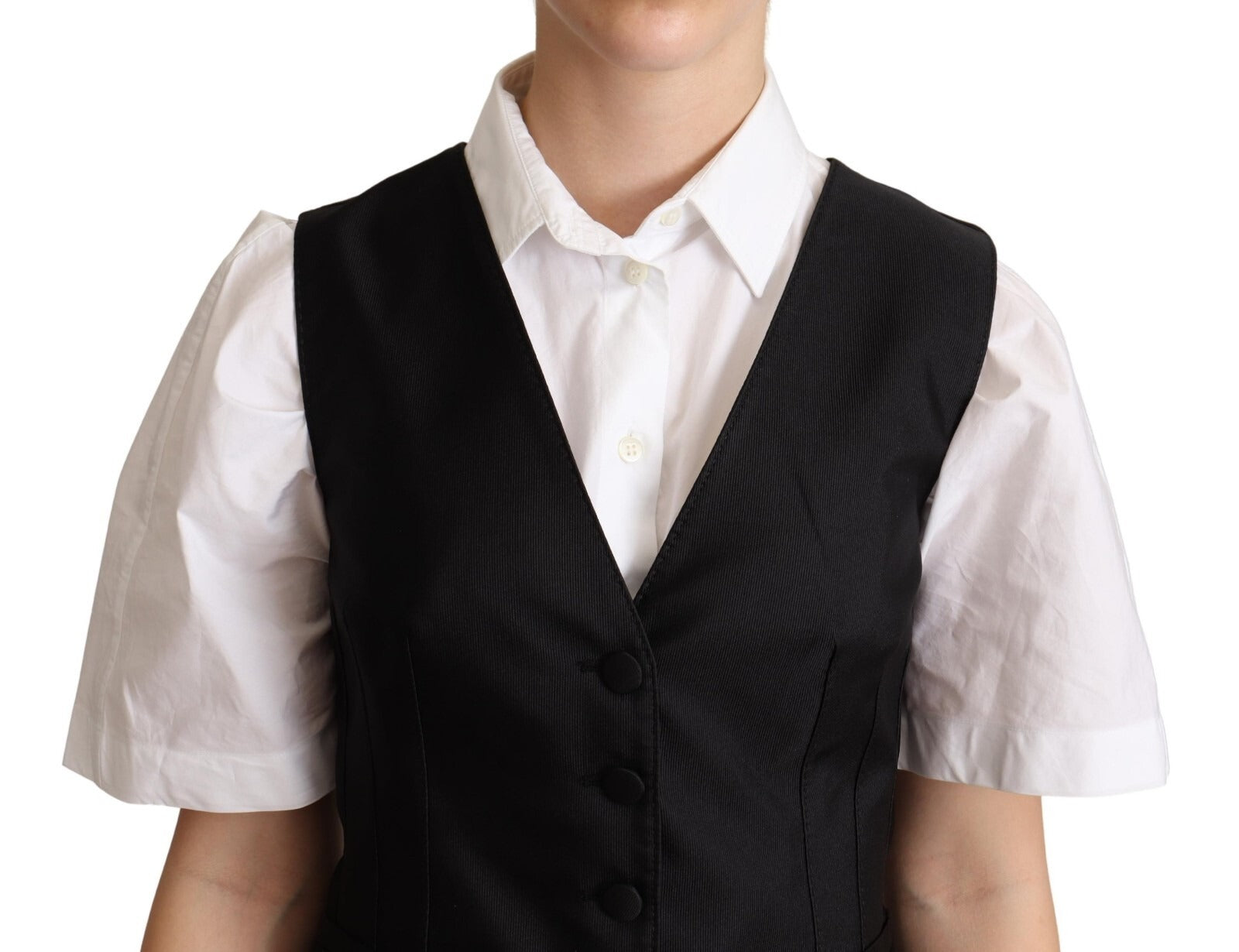 Dolce & Gabbana Solid Black Silk Sleeveless Waistcoat Vest Top
