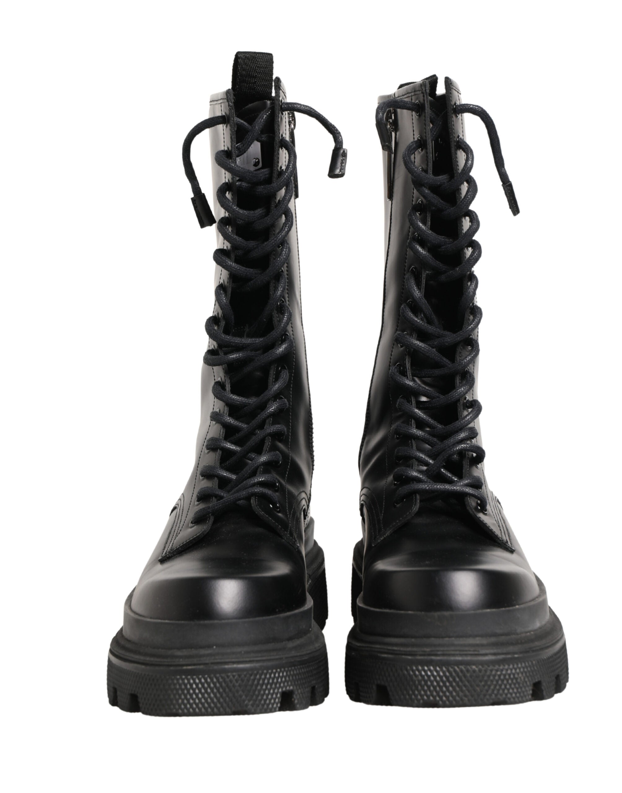 Dolce & Gabbana Black Leather Trek Sole Combat Boots Shoes