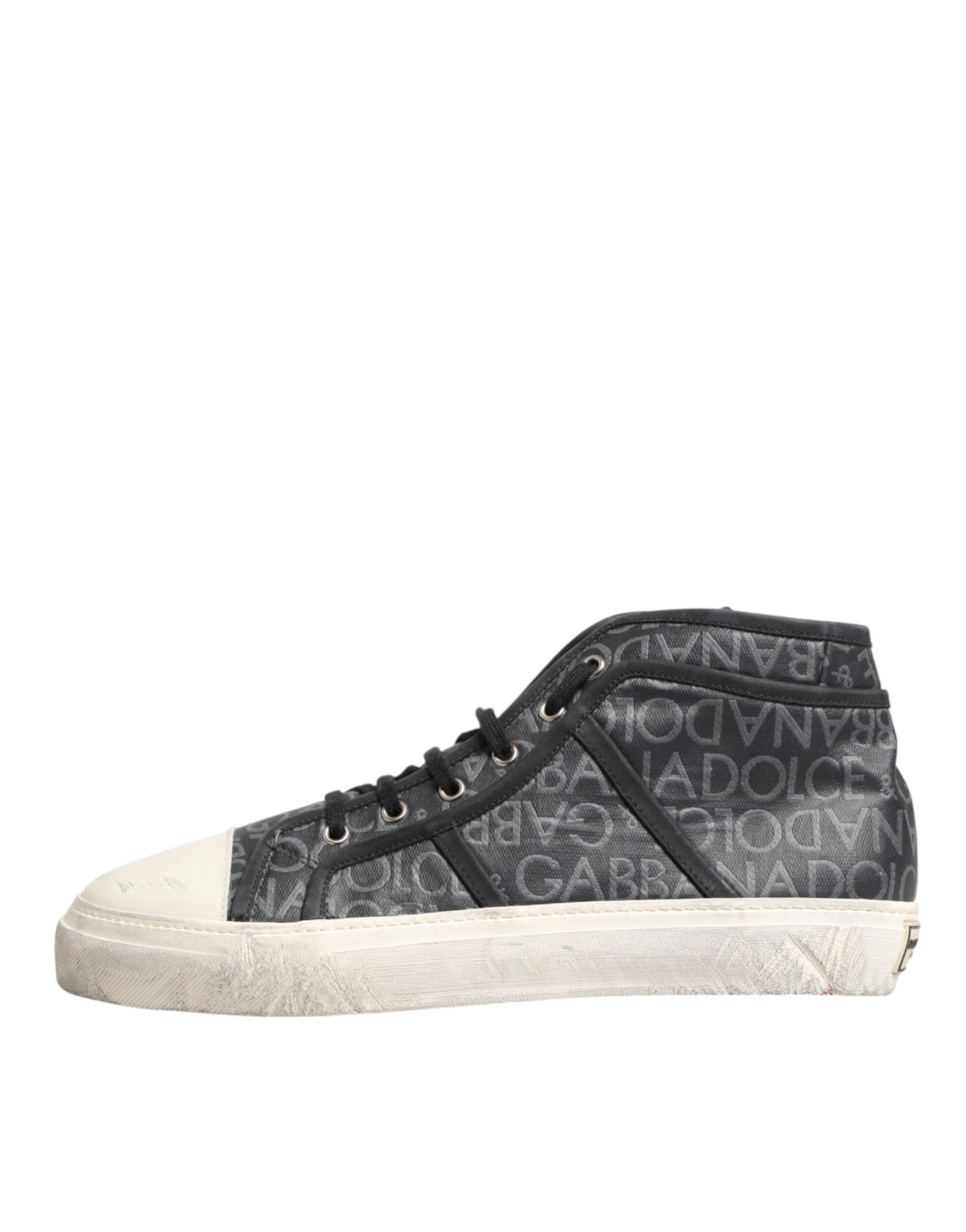 Dolce & Gabbana Black White Canvas Logo Mid Top Sneakers Shoes