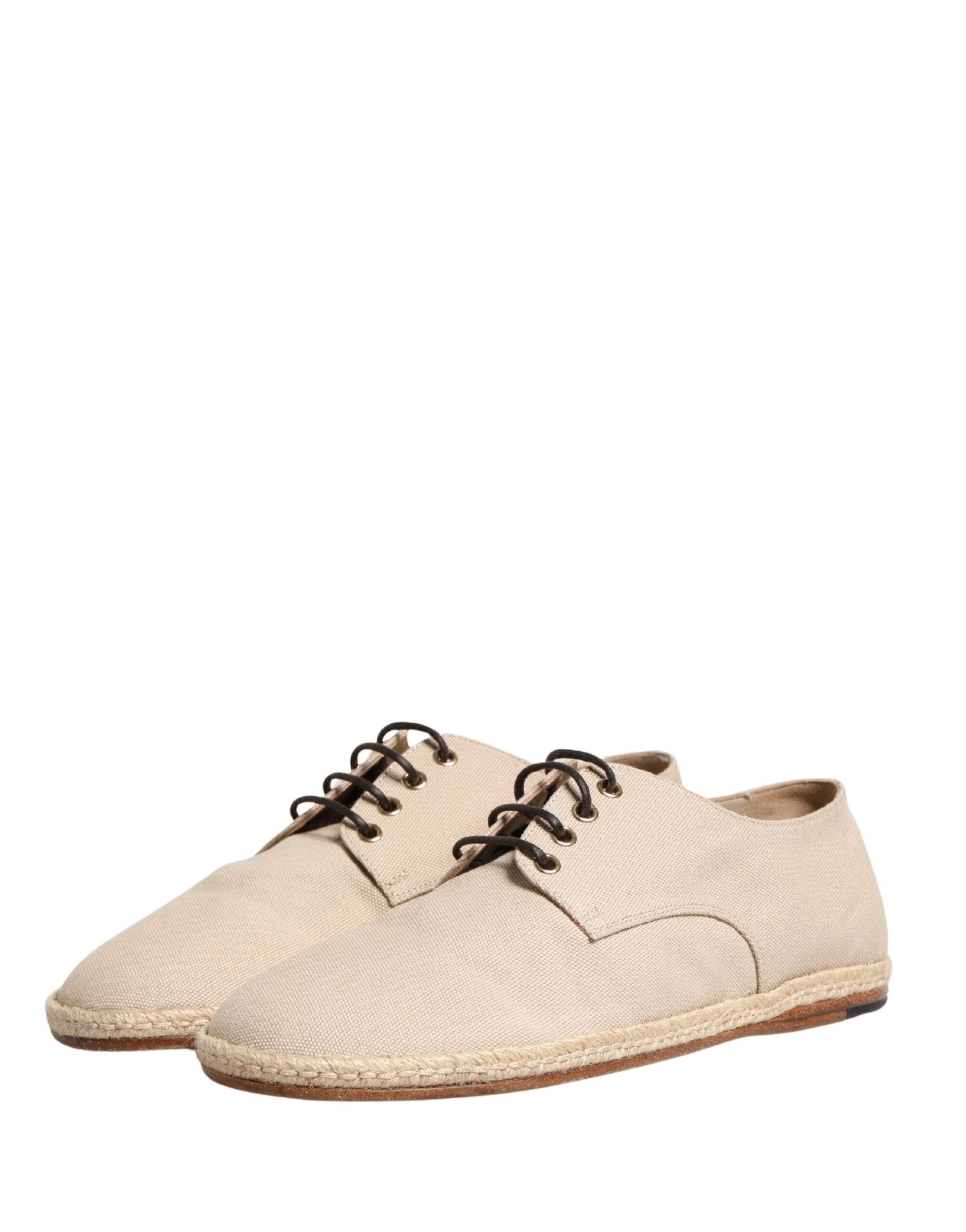 Dolce & Gabbana Beige Espadrille Sole Lace Up Canvas Derby Shoes