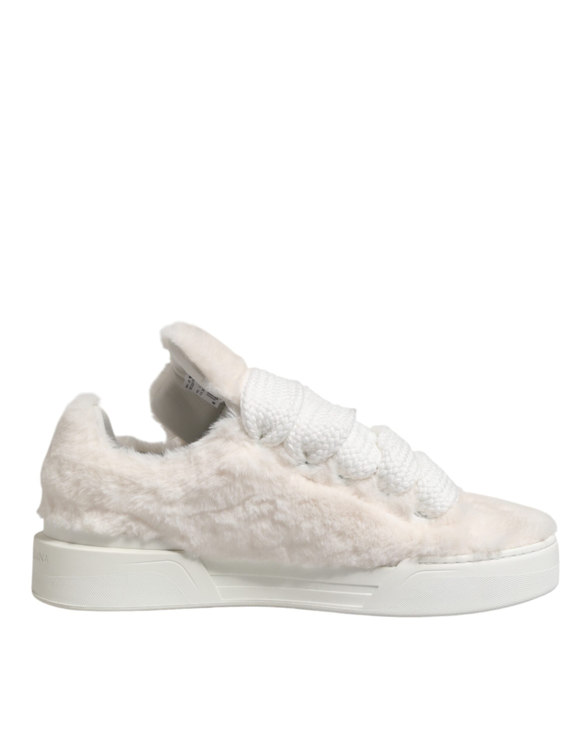 Dolce & Gabbana White Shearling Fur Bianco Low Top Sneakers Shoes