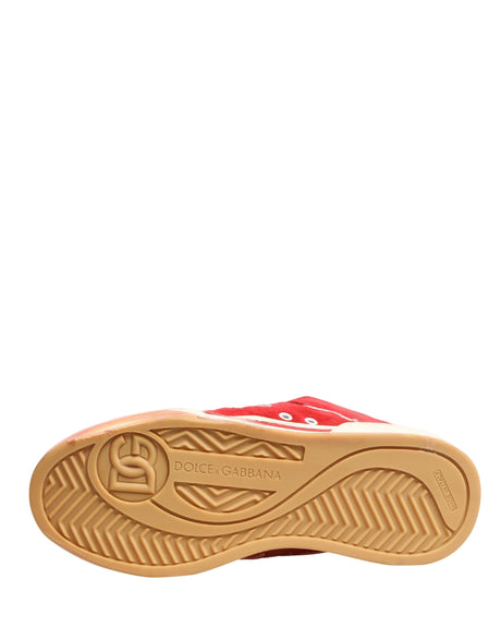 Dolce & Gabbana Red White Suede DG Logo Low Top Sneakers Shoes