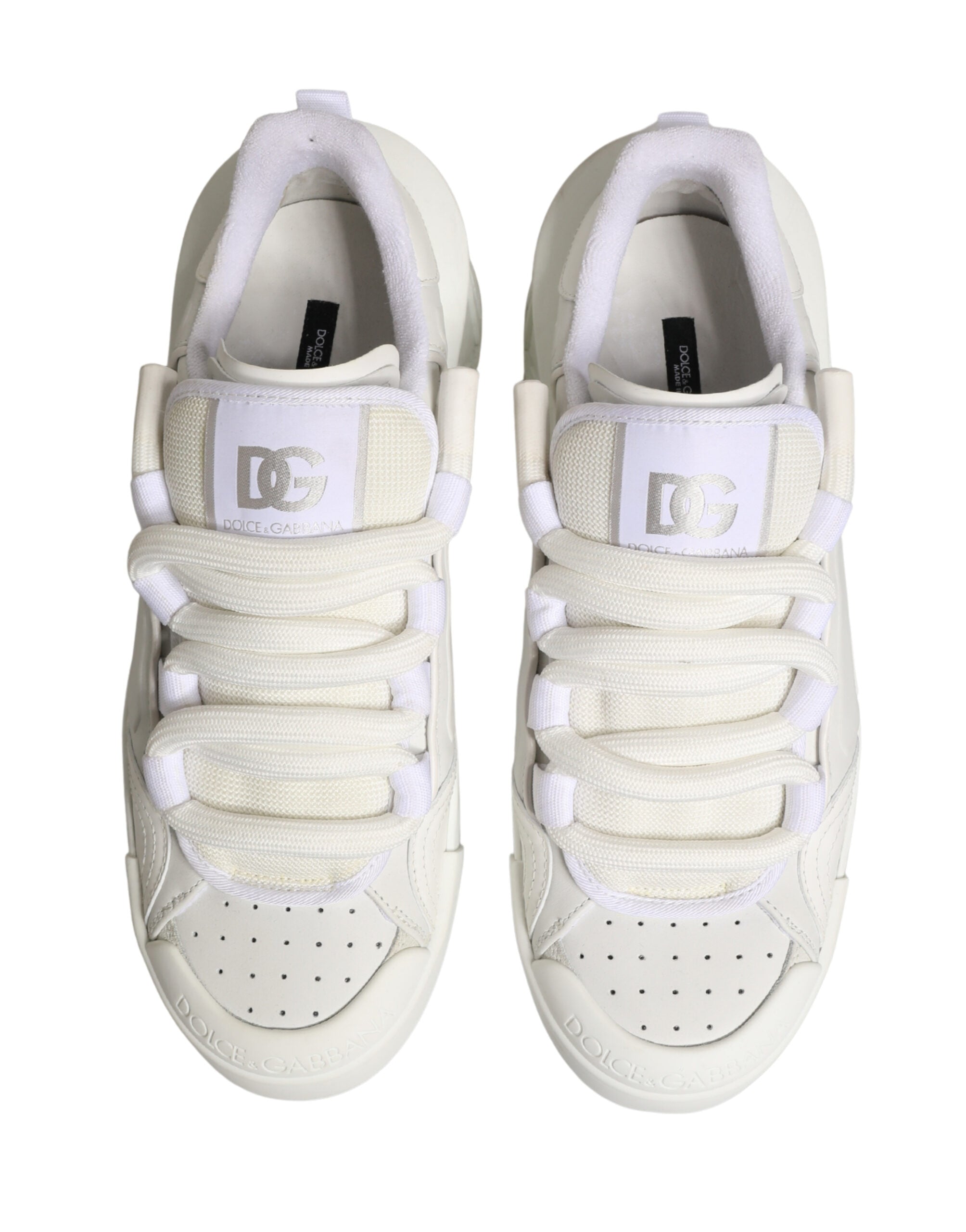 Dolce & Gabbana White Calfskin Leather Low Top Sneakers Shoes