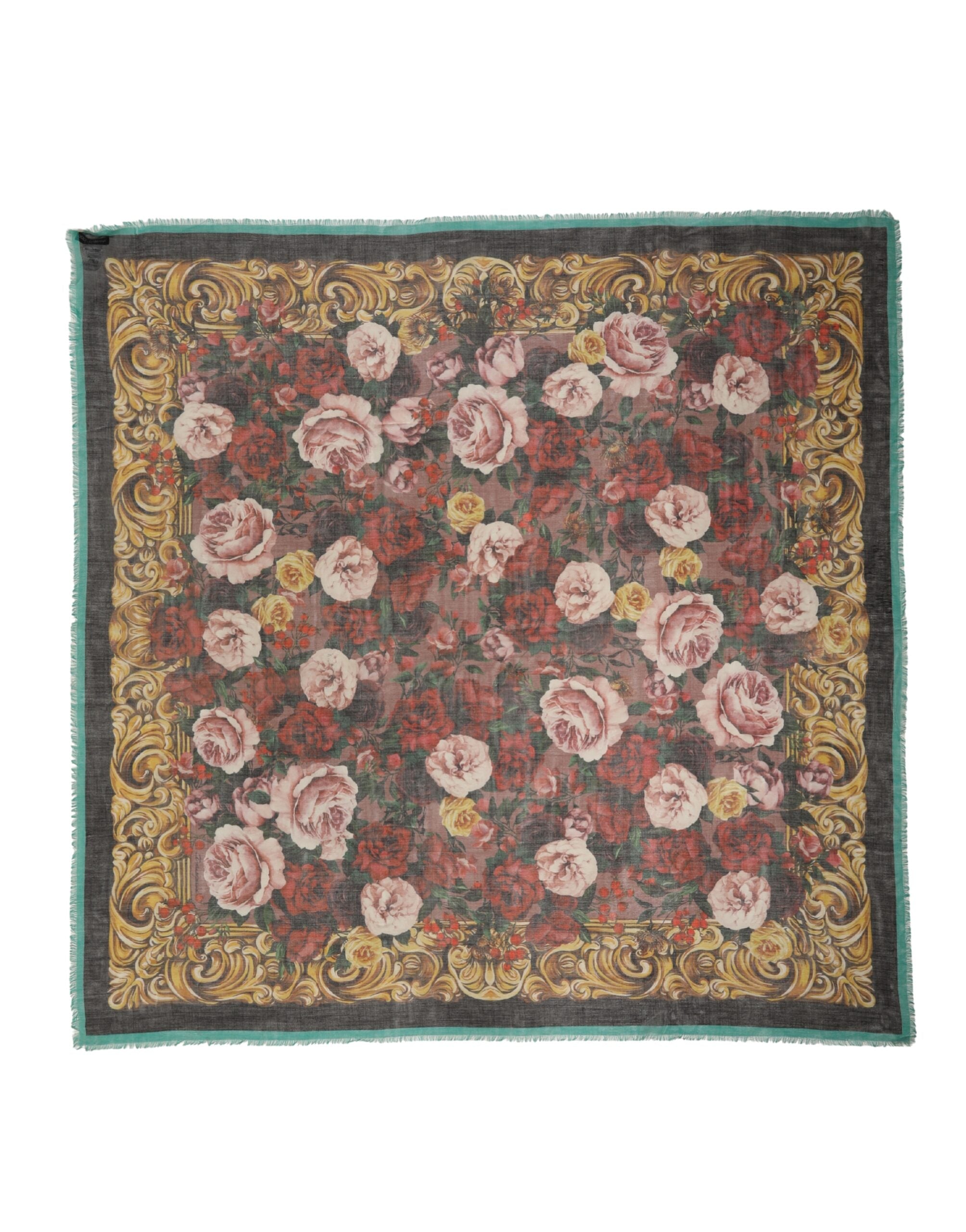 Dolce & Gabbana Multicolor Floral Cashmere Square Stole 134cmx134cm Scarf