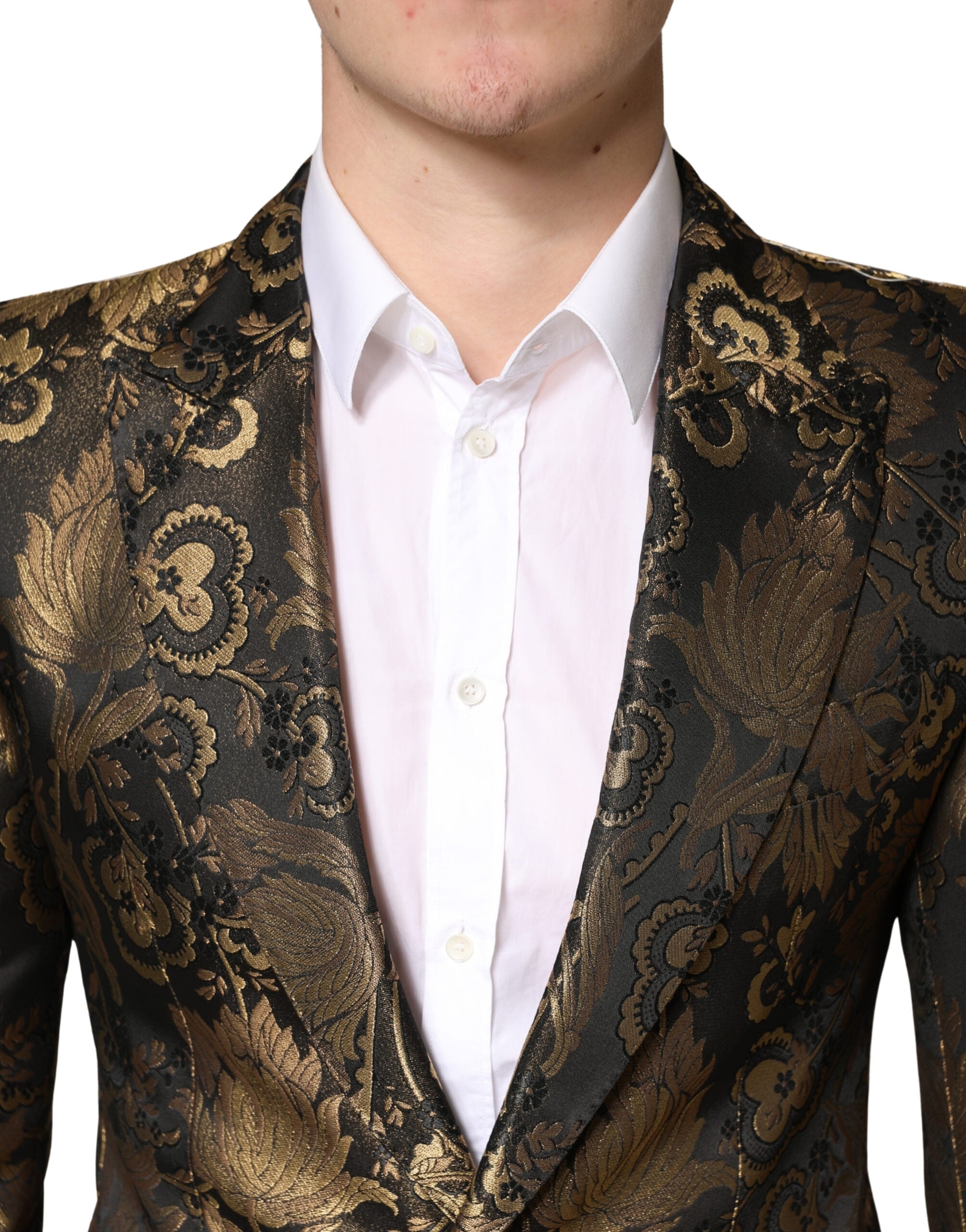 Dolce & Gabbana Gold Jacquard Single Breasted Tuxedo Blazer
